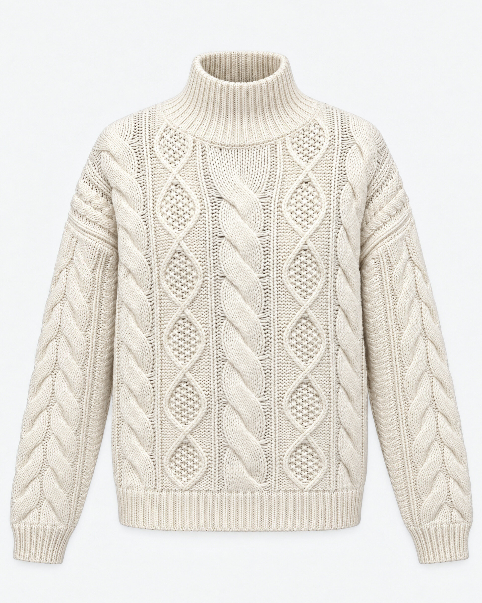 Ecru Merino Wool Cable-Knit Sweater