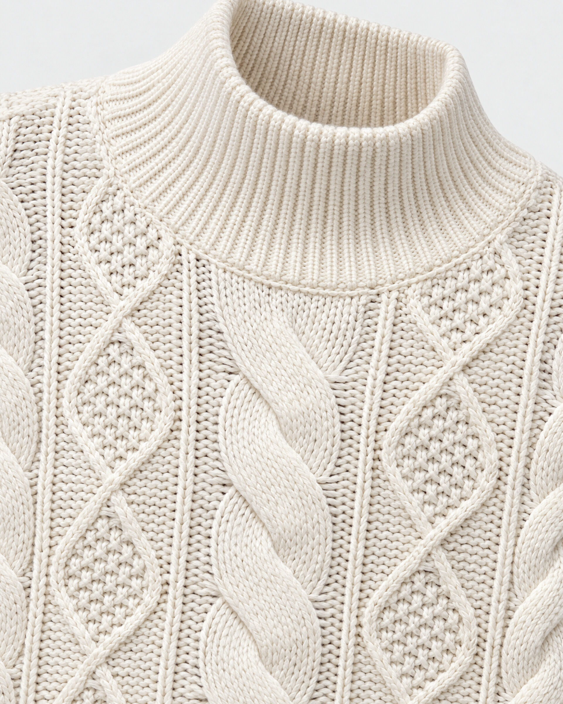 Ecru Merino Wool Cable-Knit Sweater