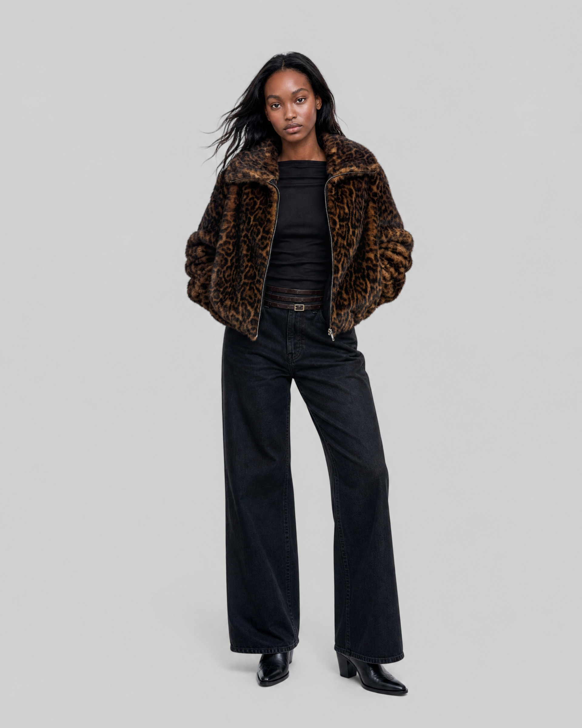Leopard-print faux fur jacket