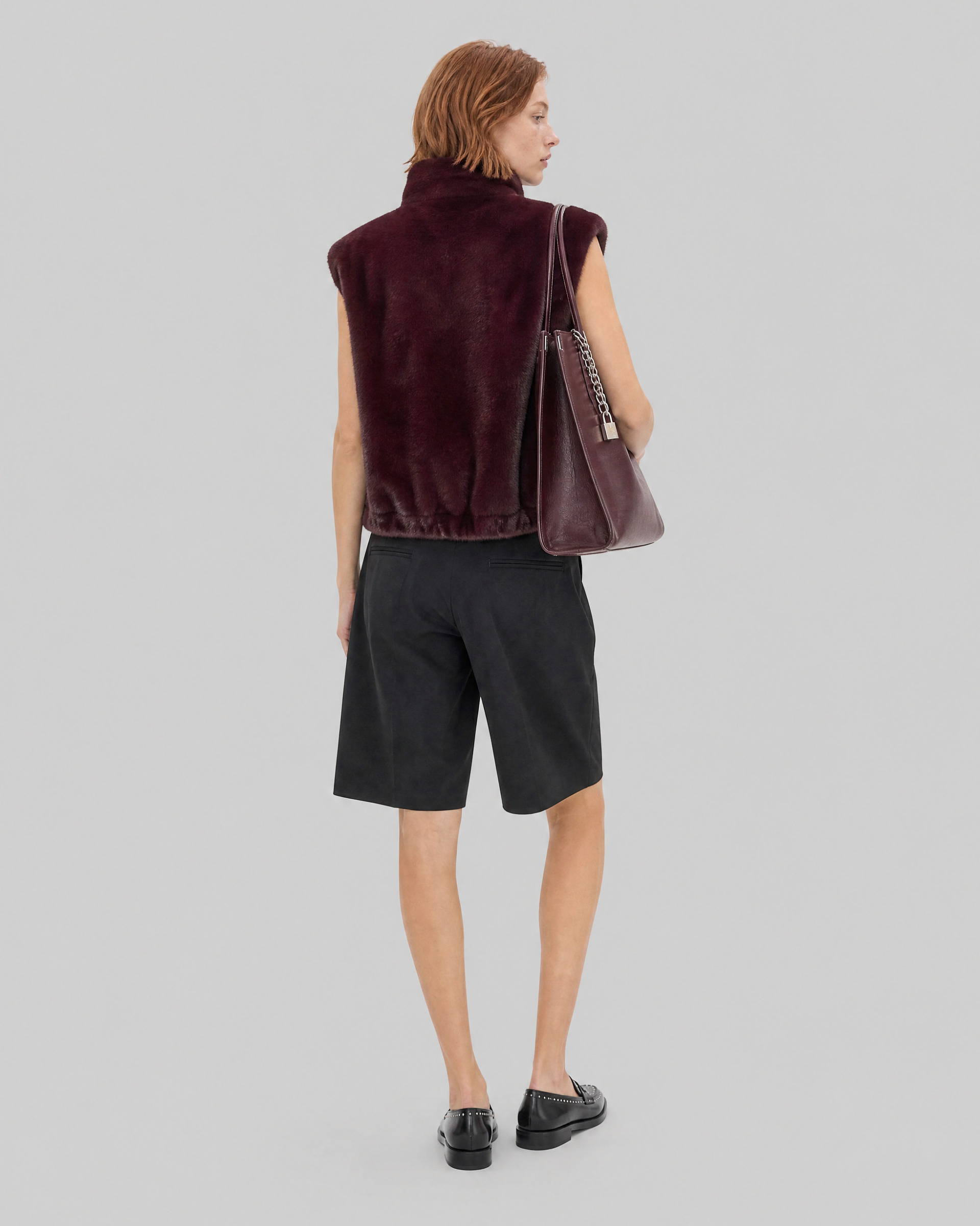 Burgundy faux fur sleeveless jacket
