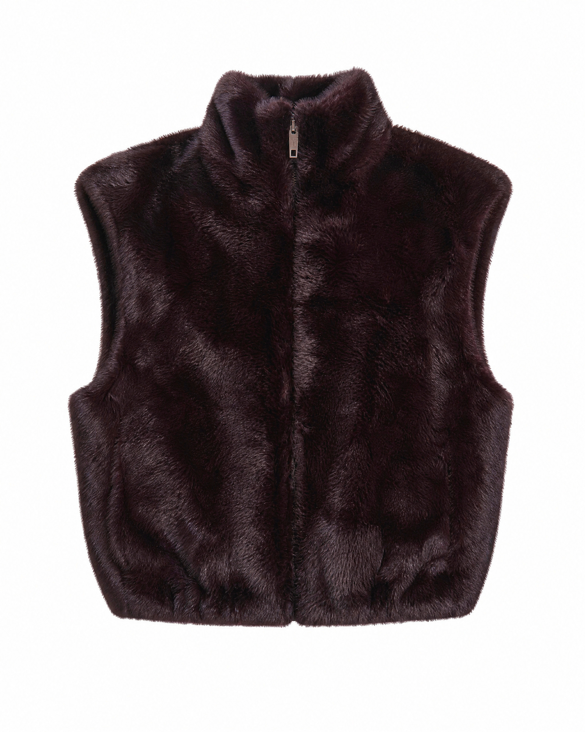 Burgundy faux fur sleeveless jacket