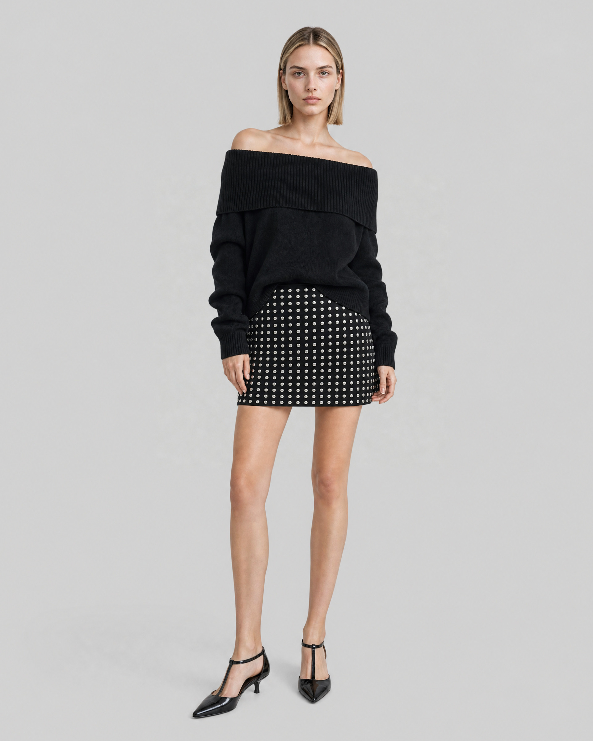 Black Short Skirt with Studs