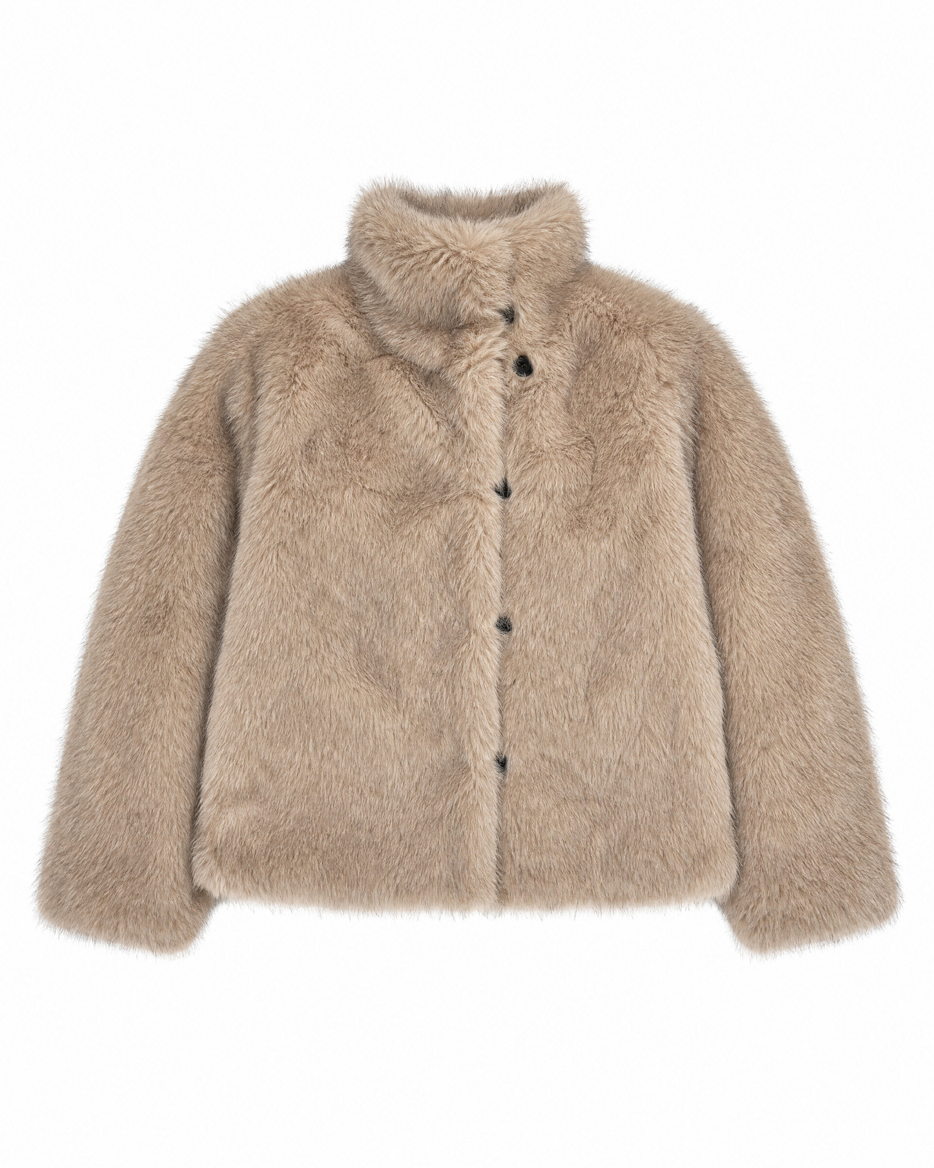 Reversible beige and black faux fur coat
