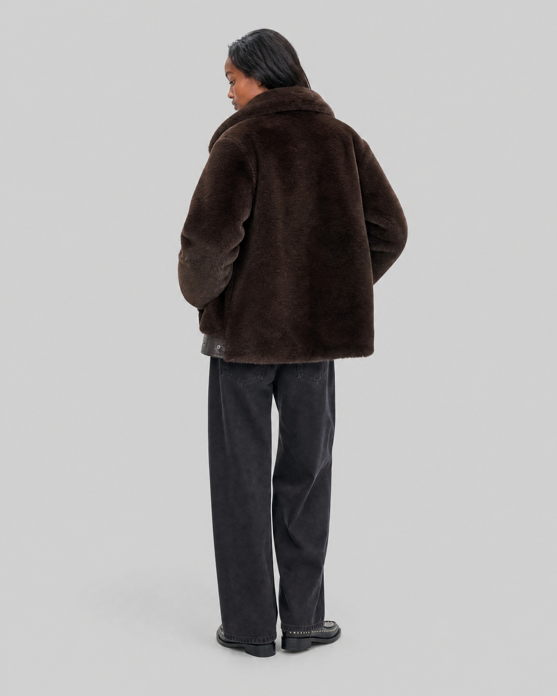 Brown faux fur bomber jacket