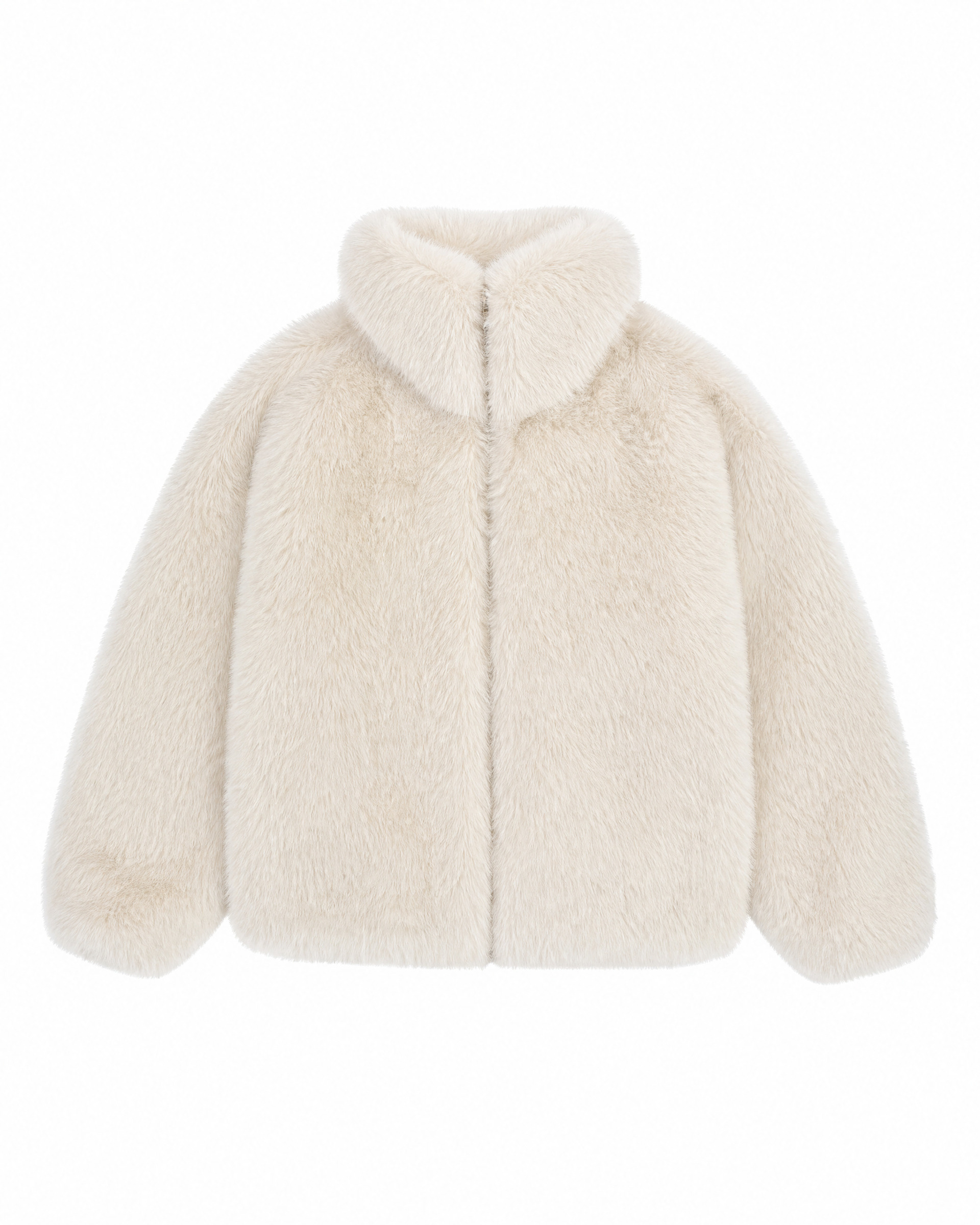 Ecru faux fur coat with a high collar