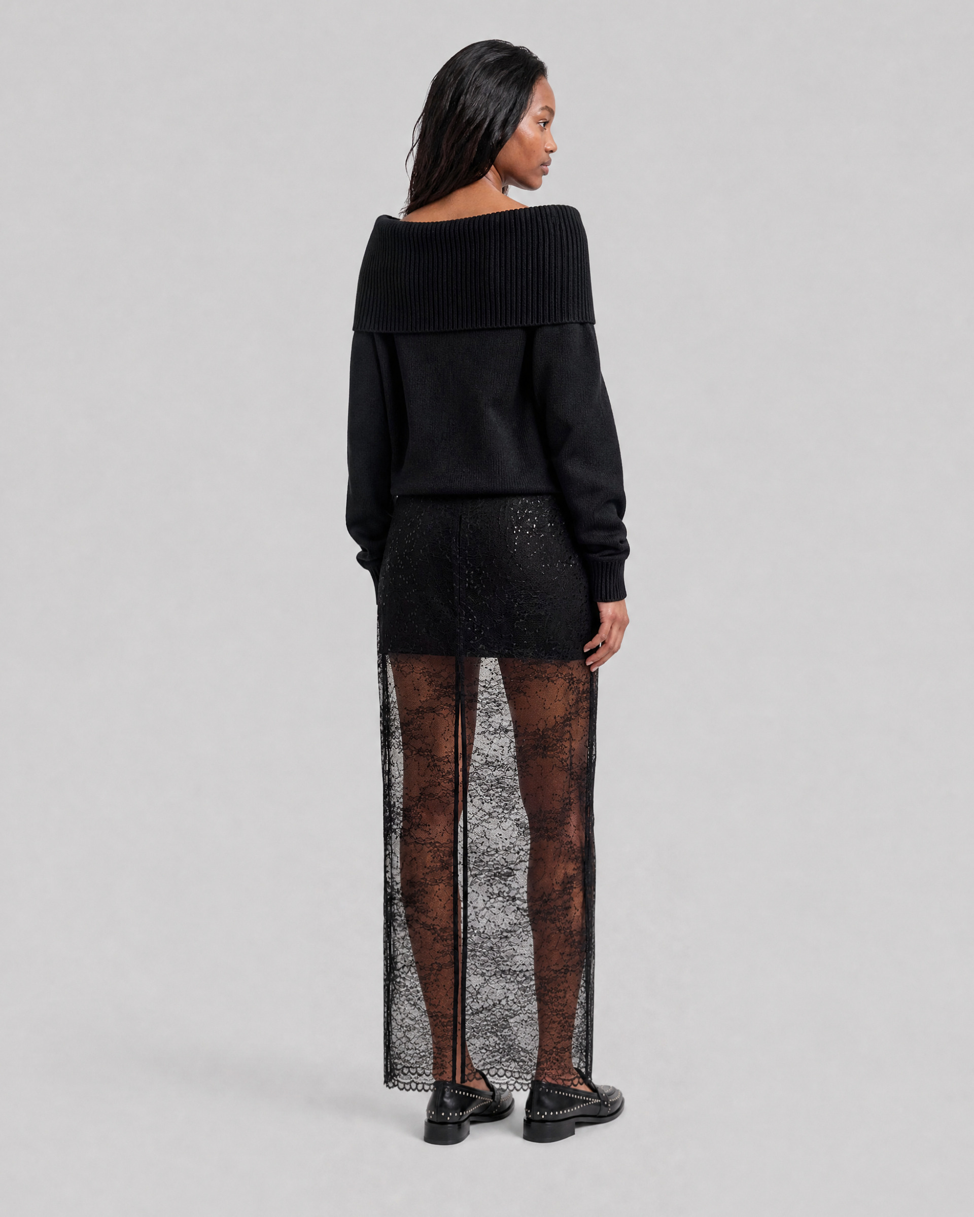 Black lace midi skirt with rhinestones