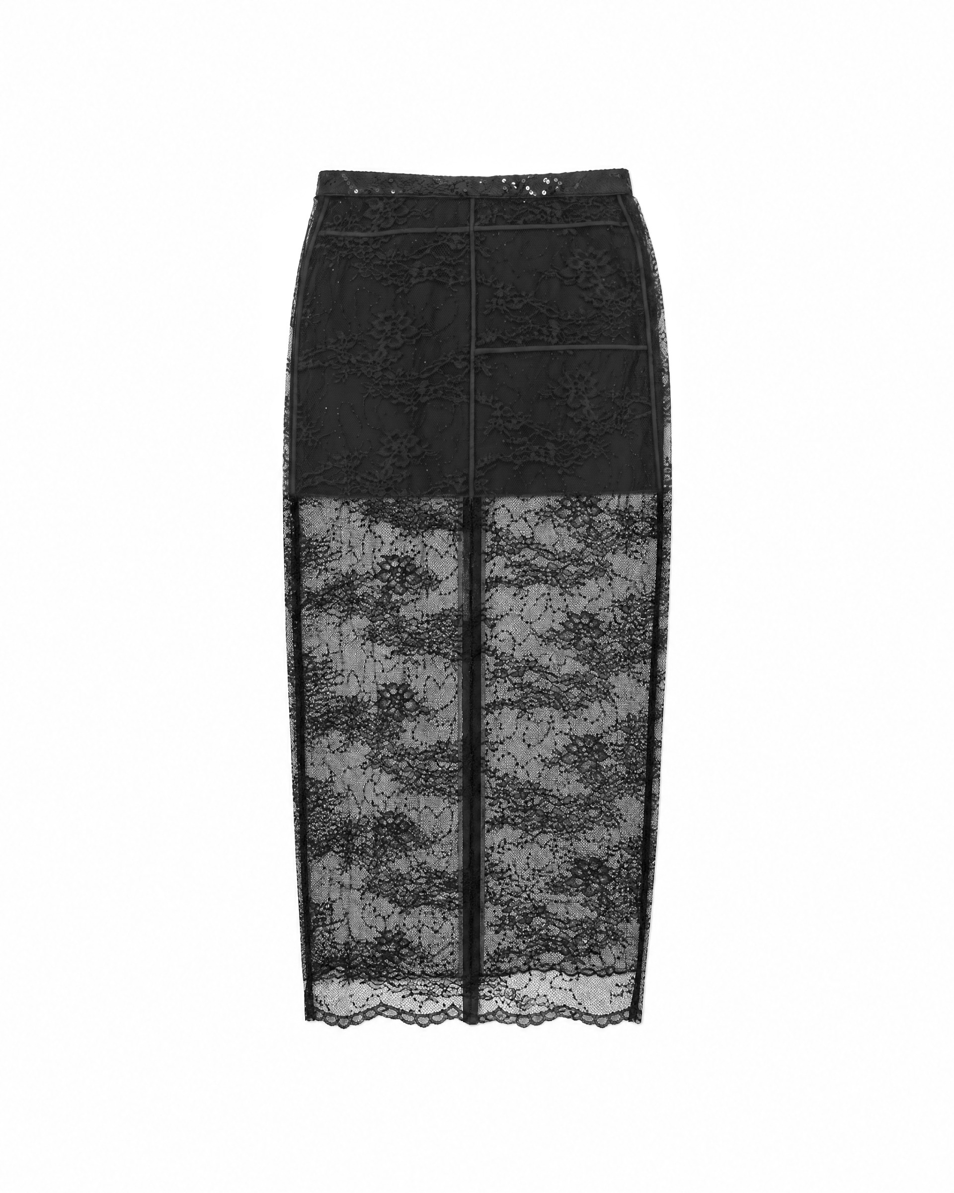 Black lace midi skirt with rhinestones