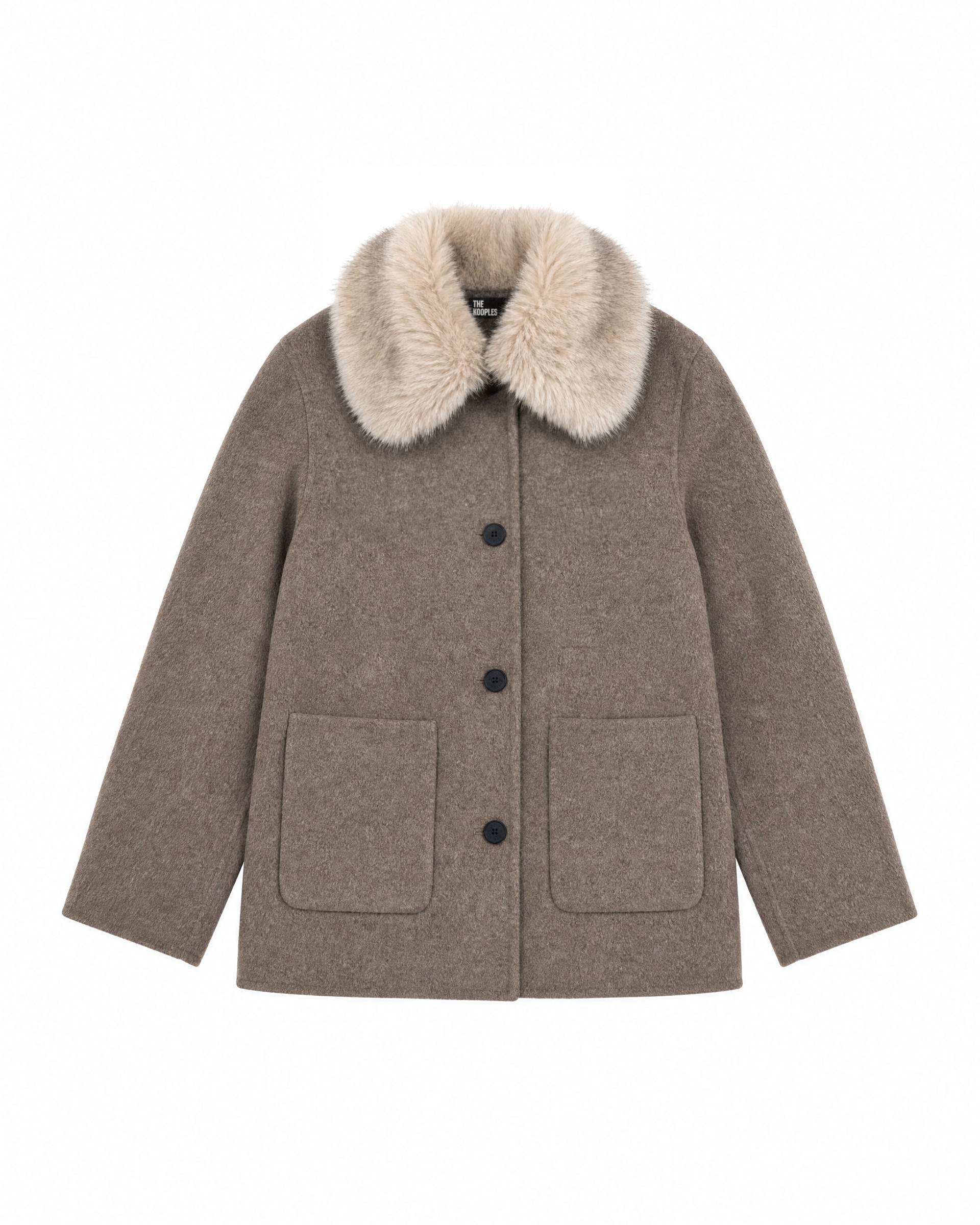 Blended wool coat with a beige faux fur collar
