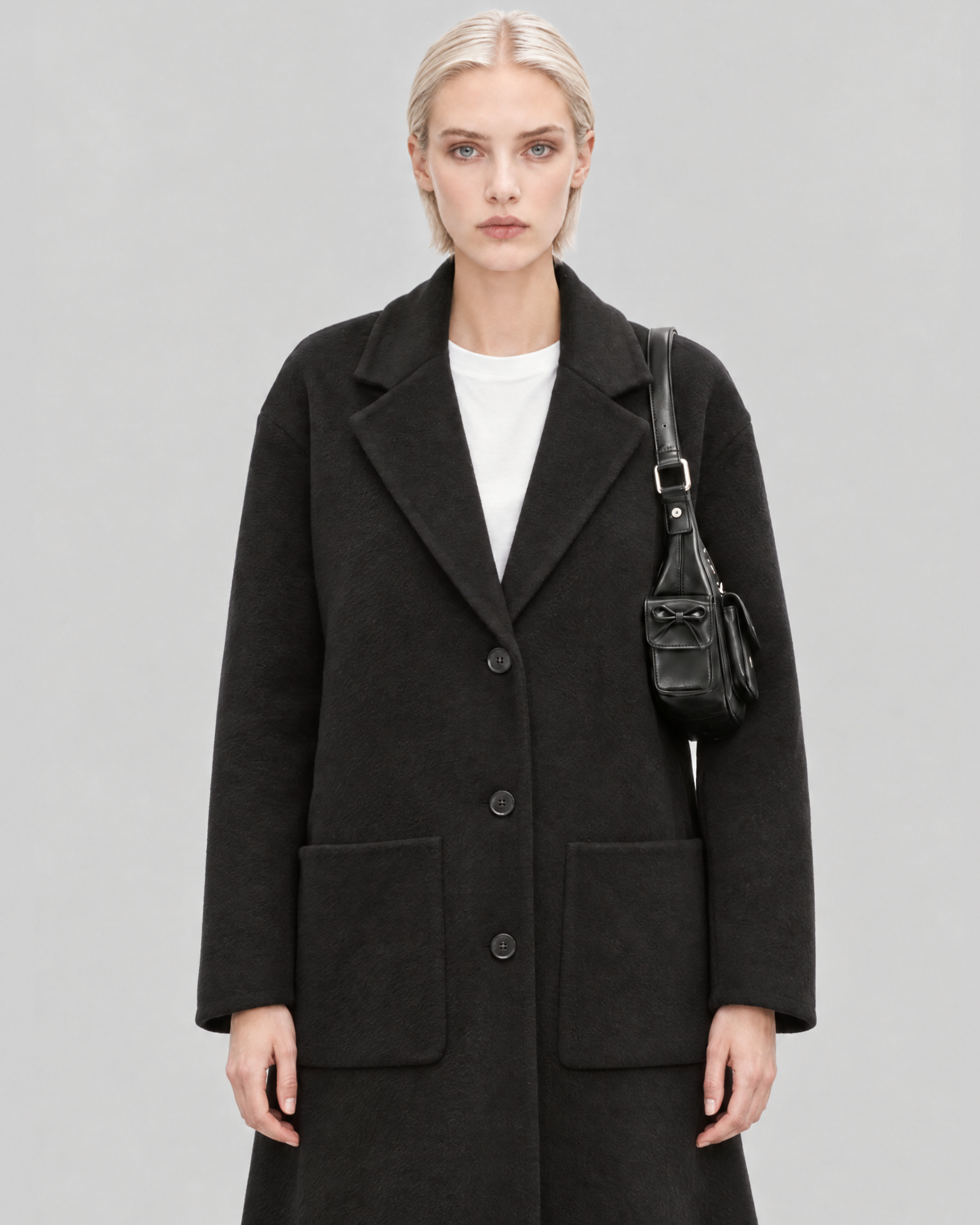Black reversible wool-blend coat