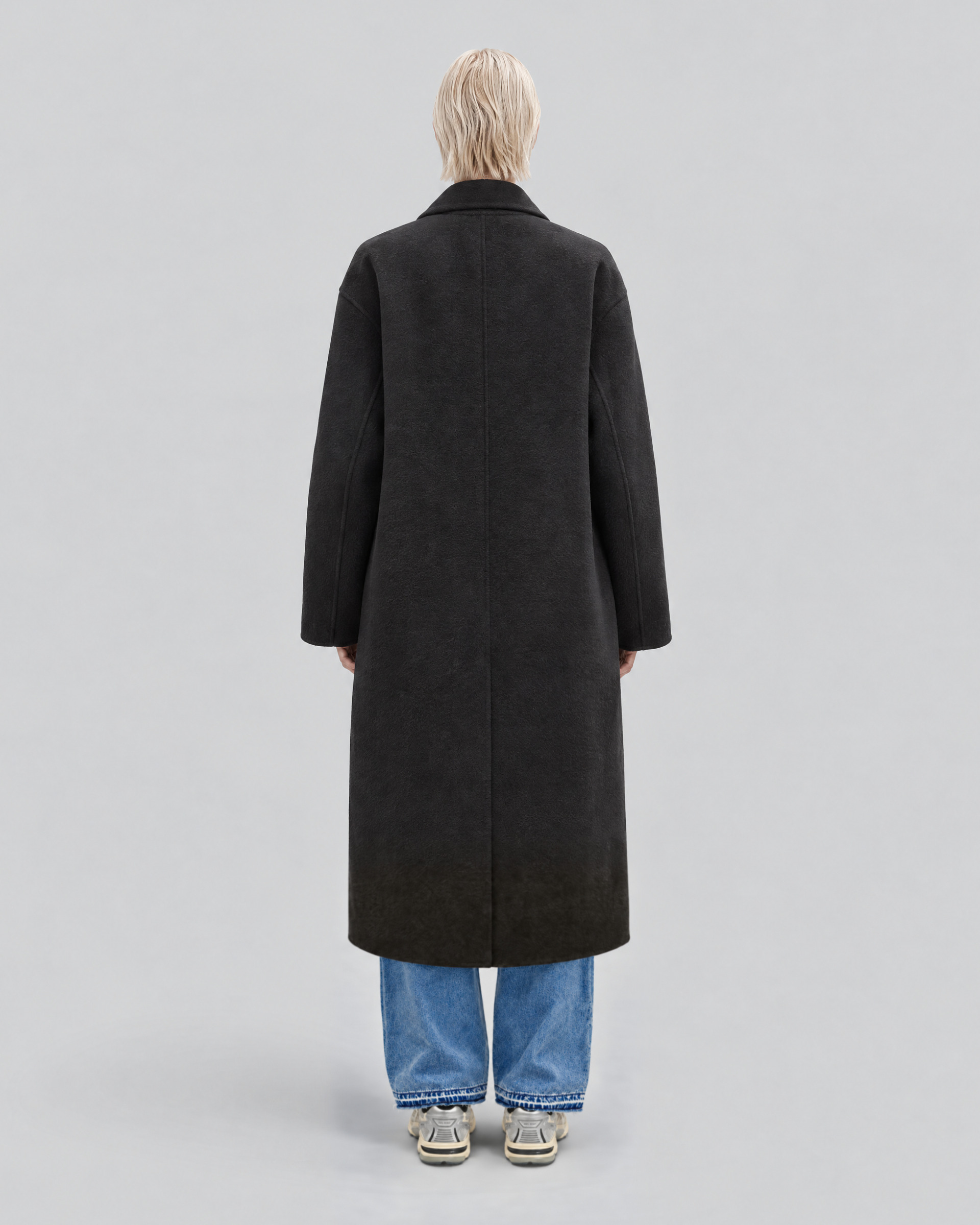 Black reversible wool-blend coat