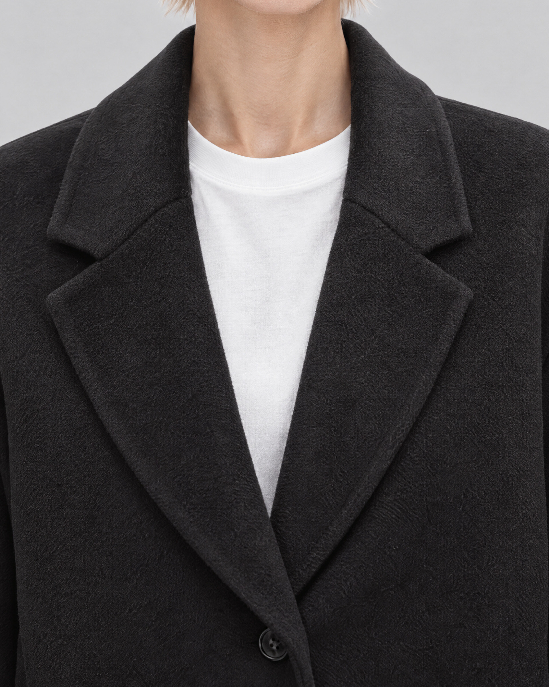 Black reversible wool-blend coat