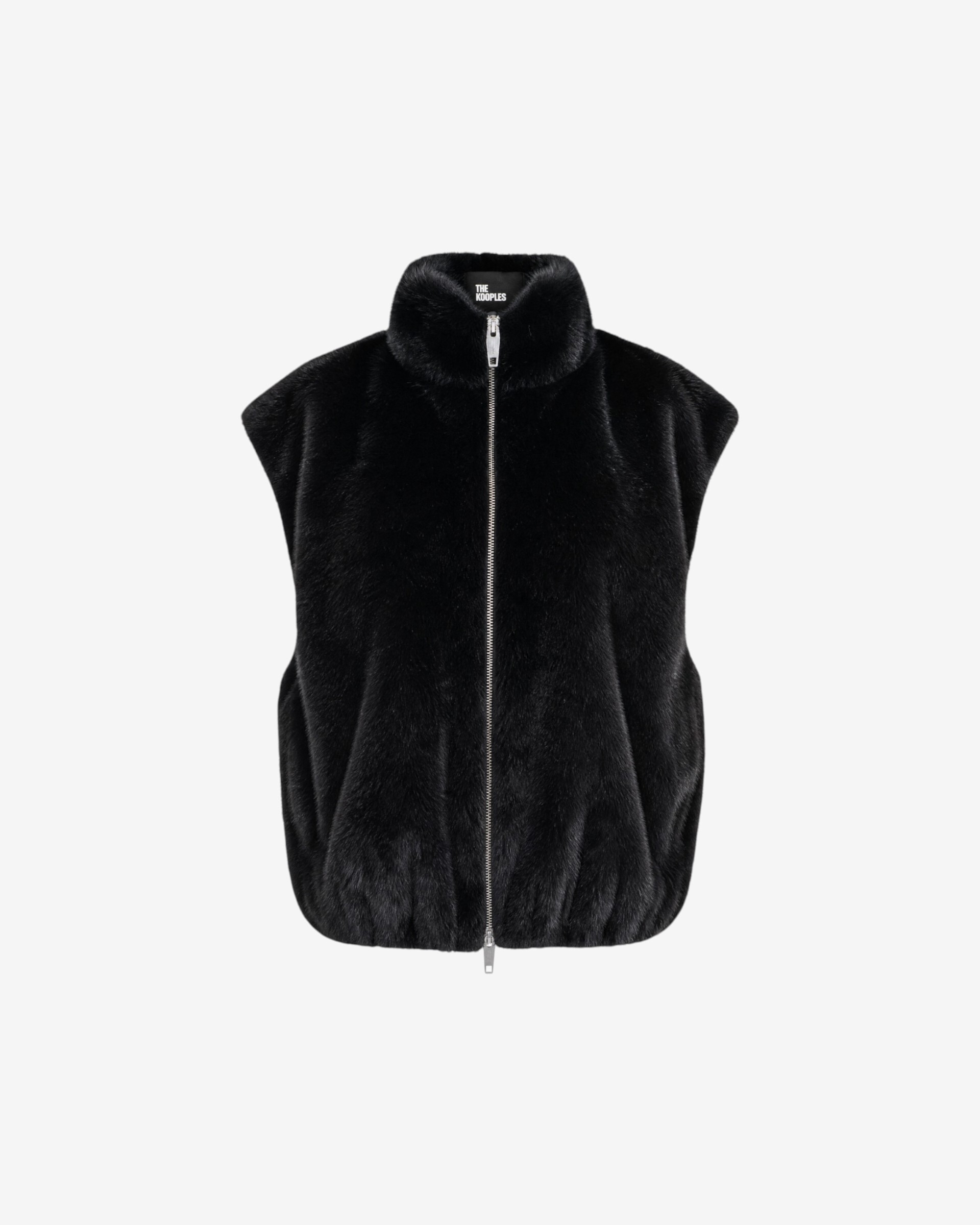 Black faux fur sleeveless jacket