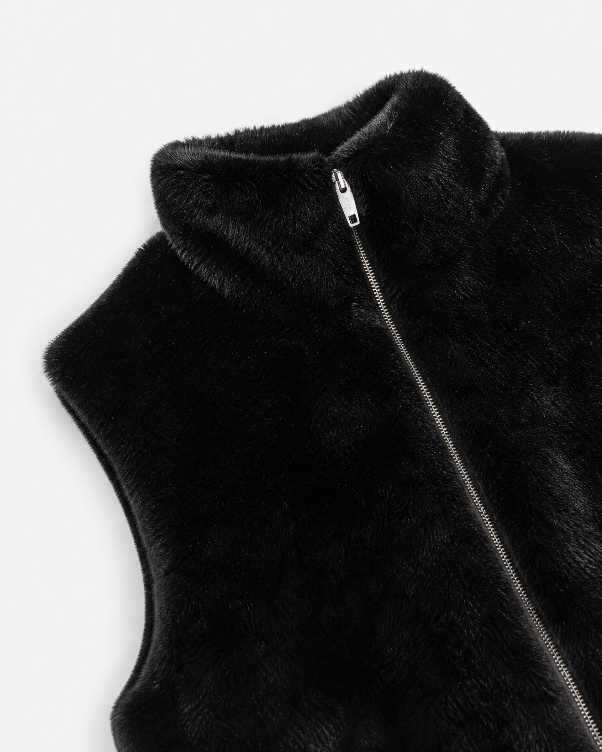Black faux fur sleeveless jacket