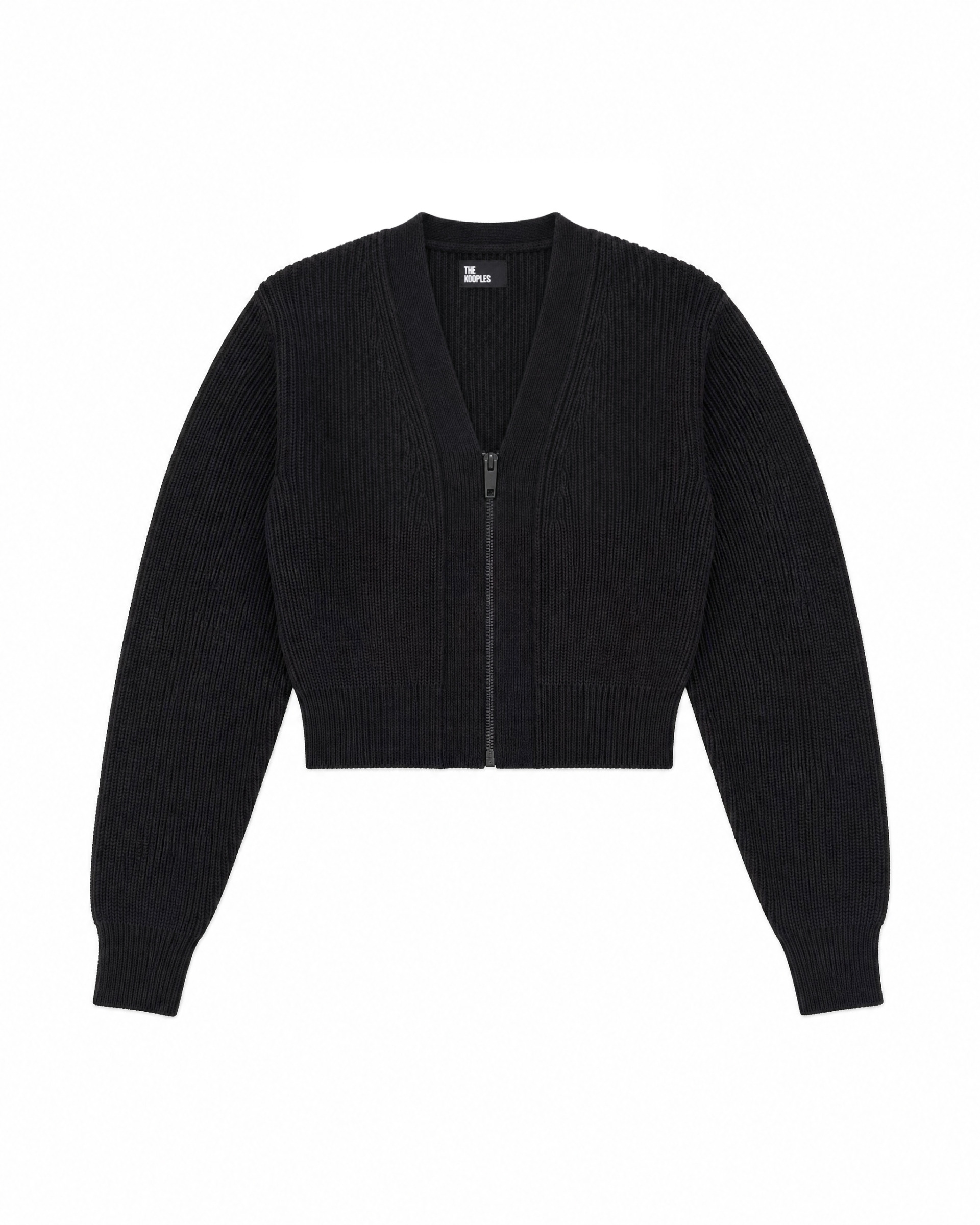 Short, zippered merino wool cardigan in gray