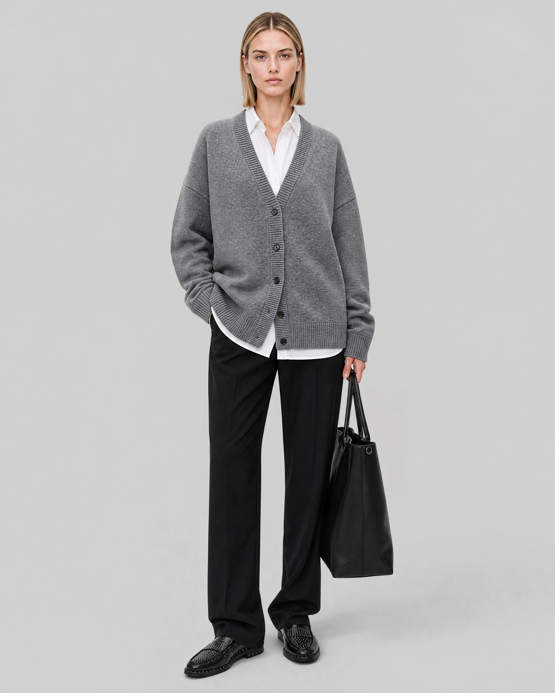 Gray Merino Wool and Cashmere Cardigan
