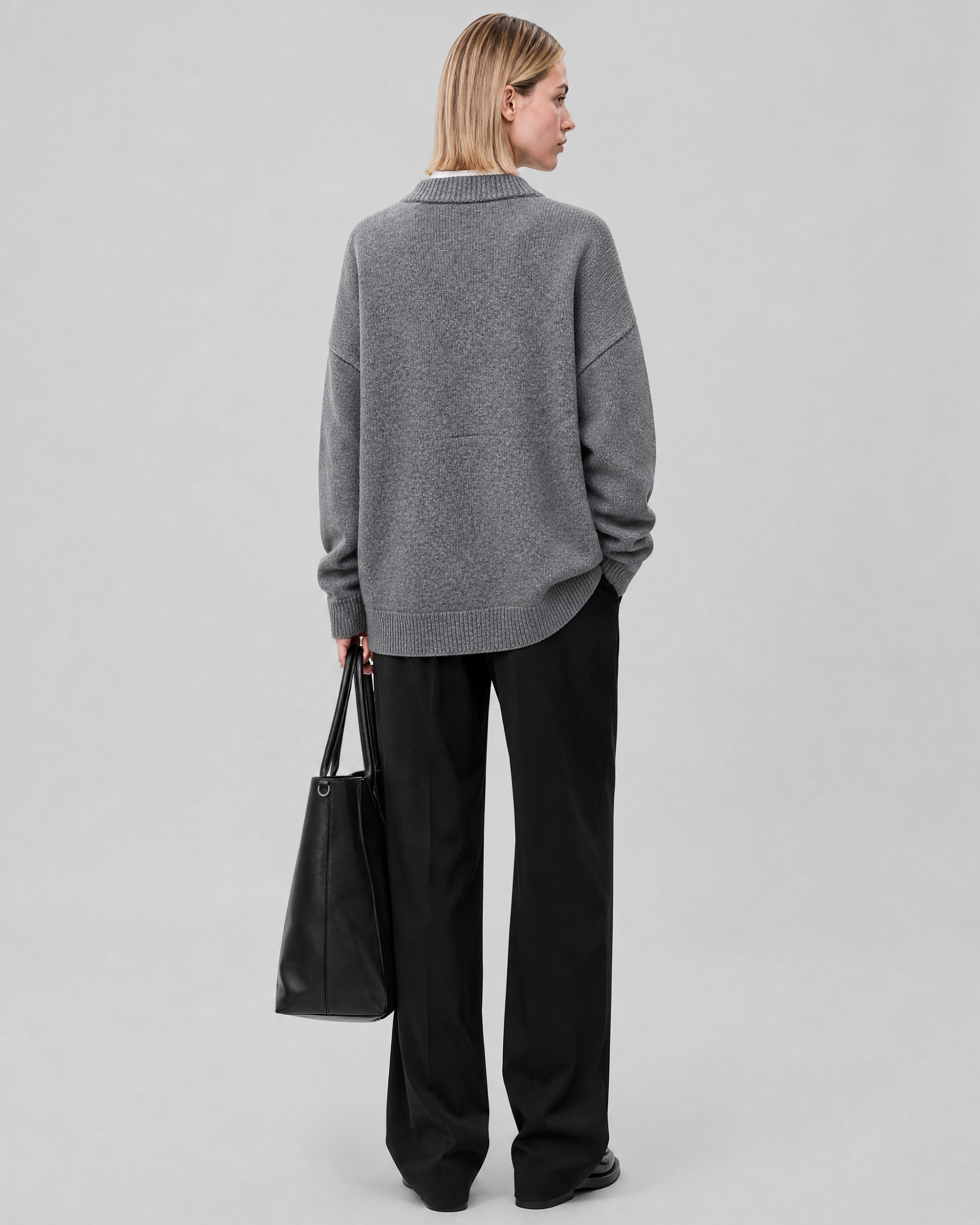 Gray Merino Wool and Cashmere Cardigan