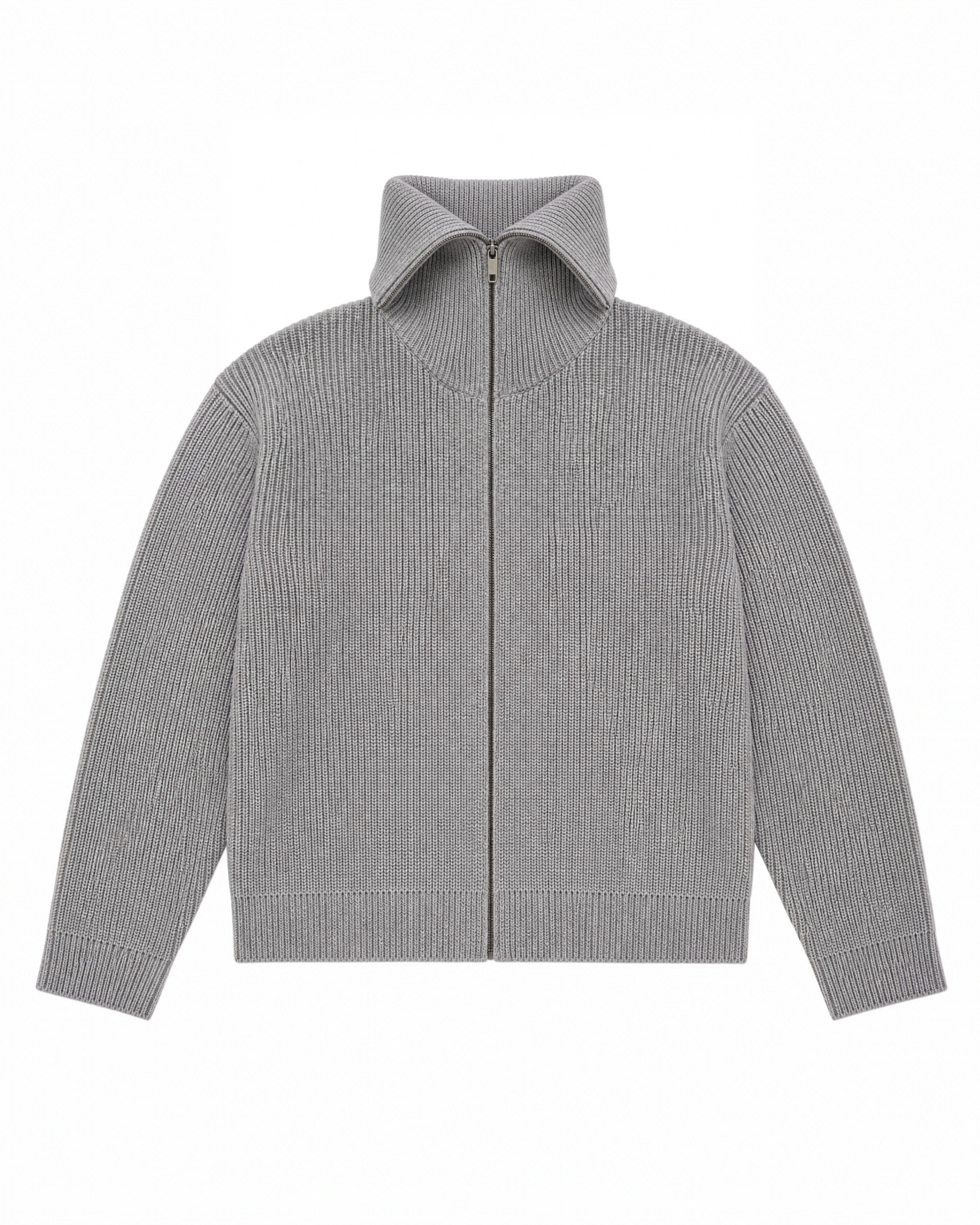 Gray Merino Wool Zip-Up Cardigan
