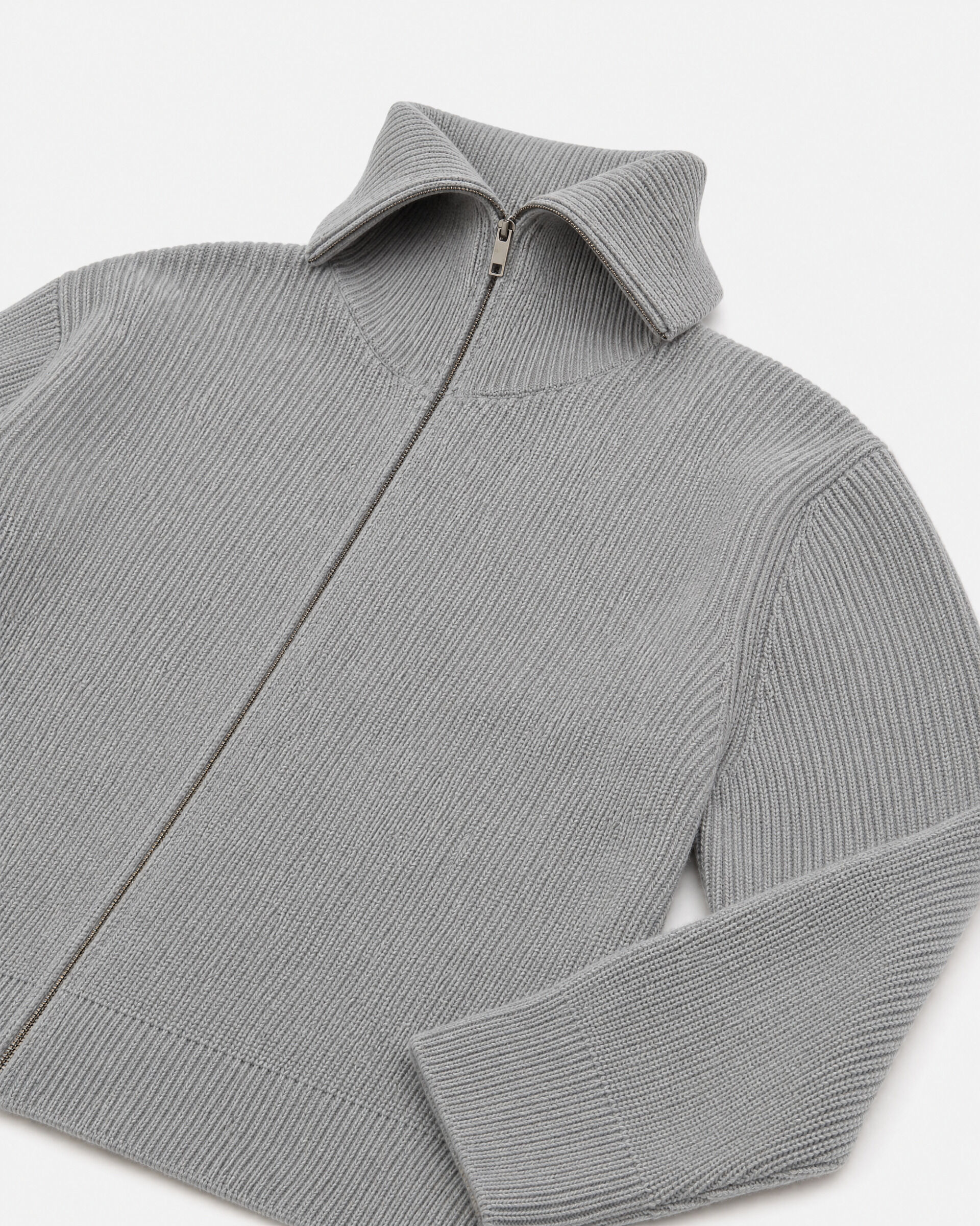 Gray Merino Wool Zip-Up Cardigan