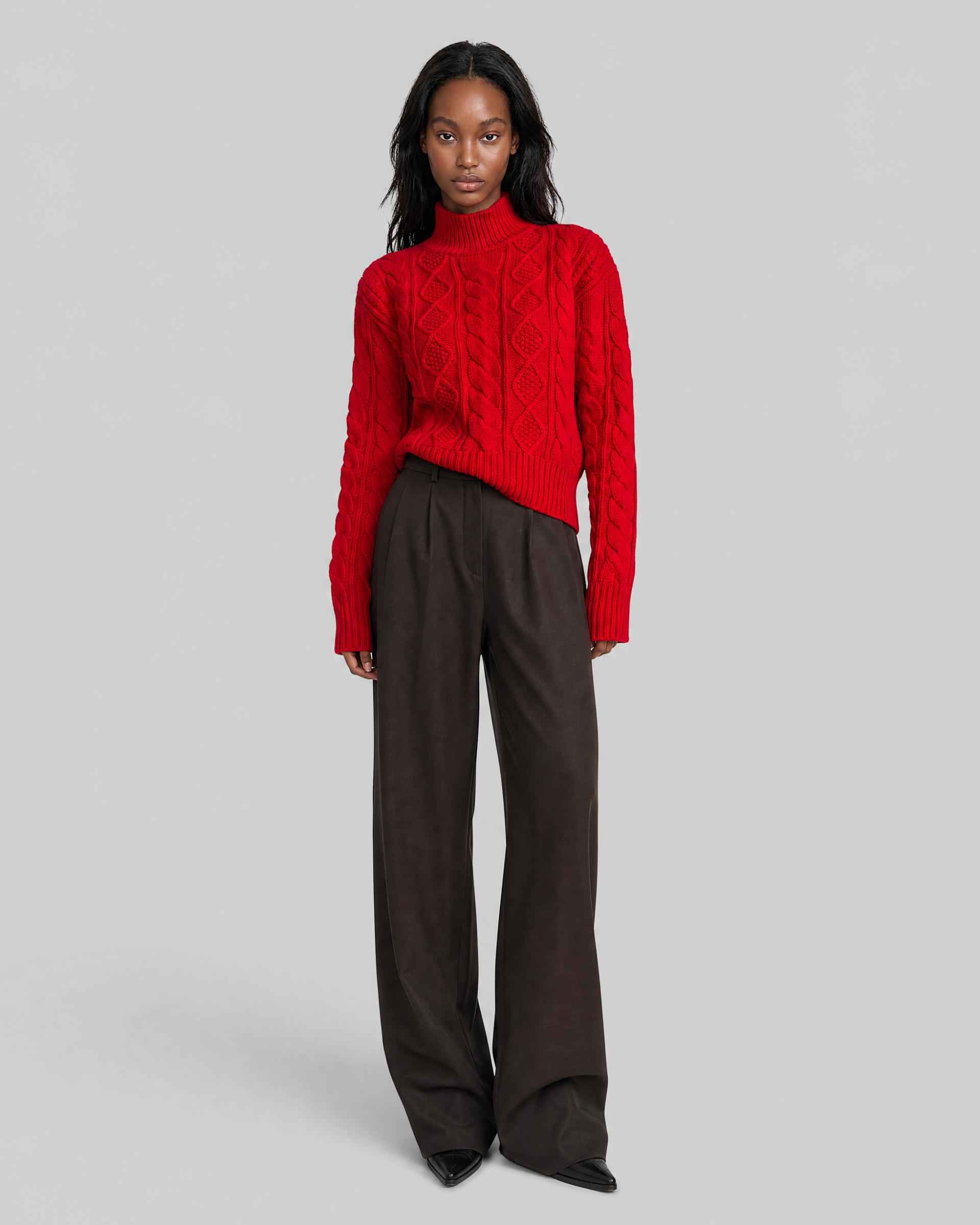 Red Merino Wool Cable-Knit Sweater