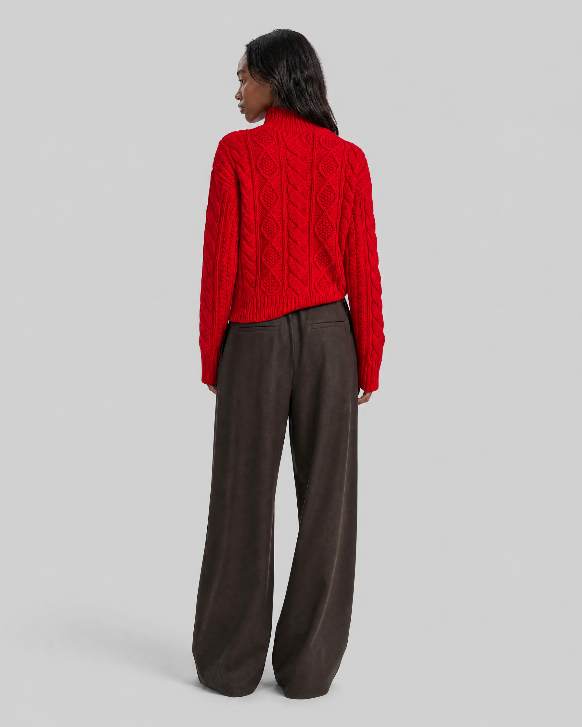 Red Merino Wool Cable-Knit Sweater