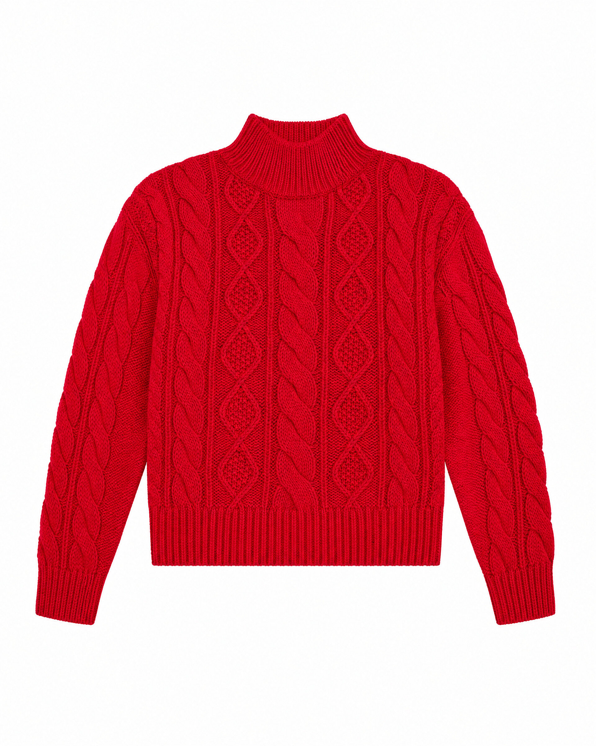 Red Merino Wool Cable-Knit Sweater
