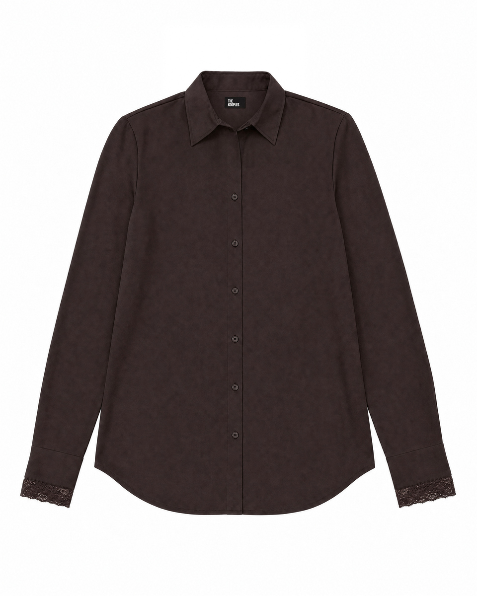 Silk blouse with brown lace