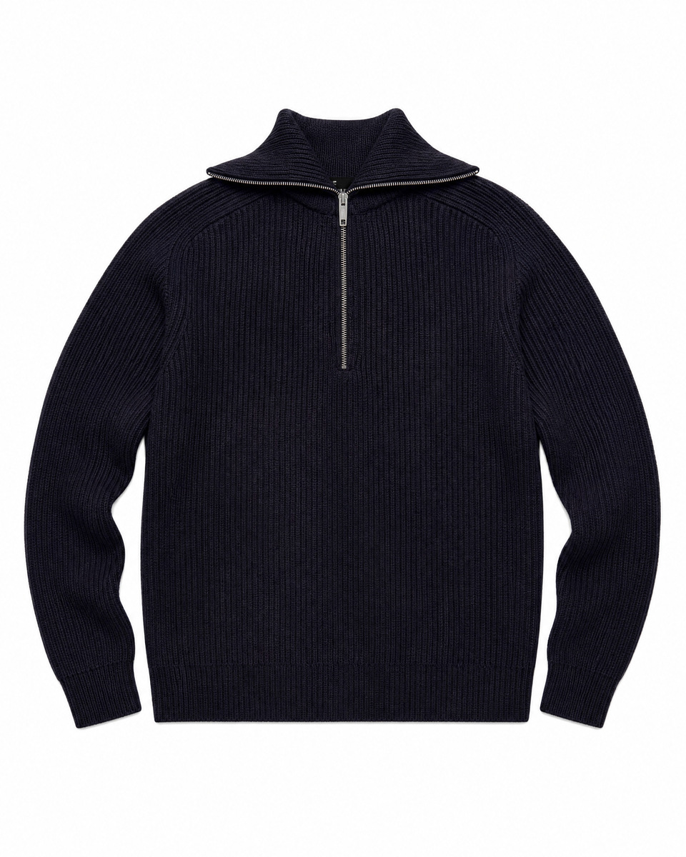 Navy Wool Trucker-Style Sweater
