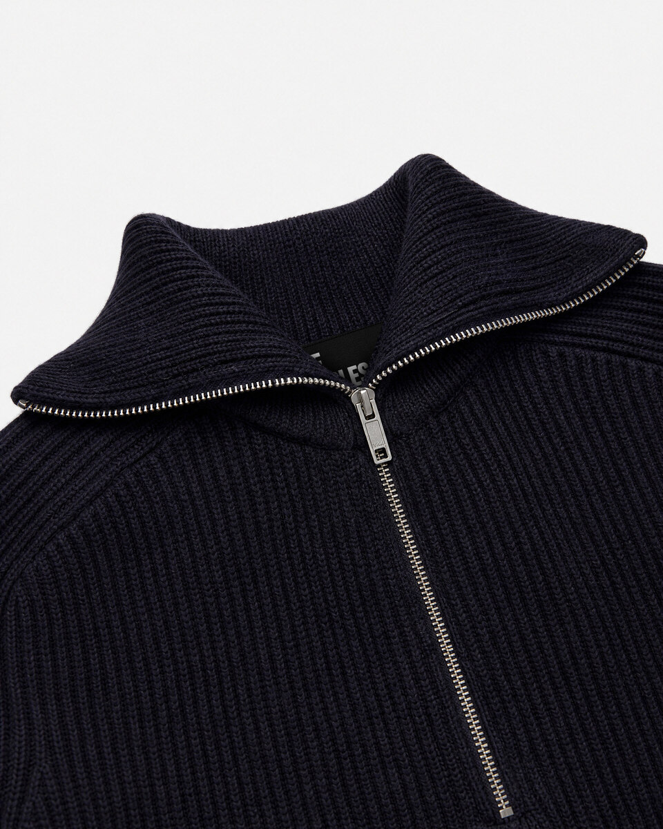Navy Wool Trucker-Style Sweater