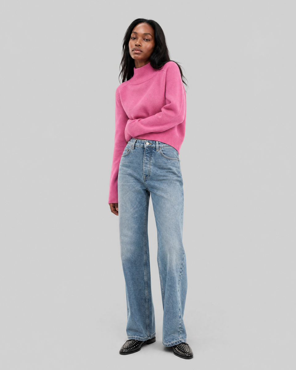 Pink Merino Wool High-Neck Sweater