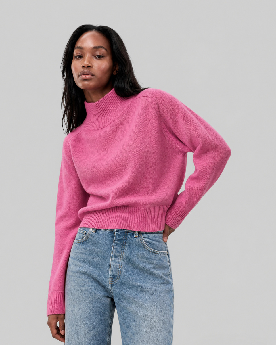Pink Merino Wool High-Neck Sweater