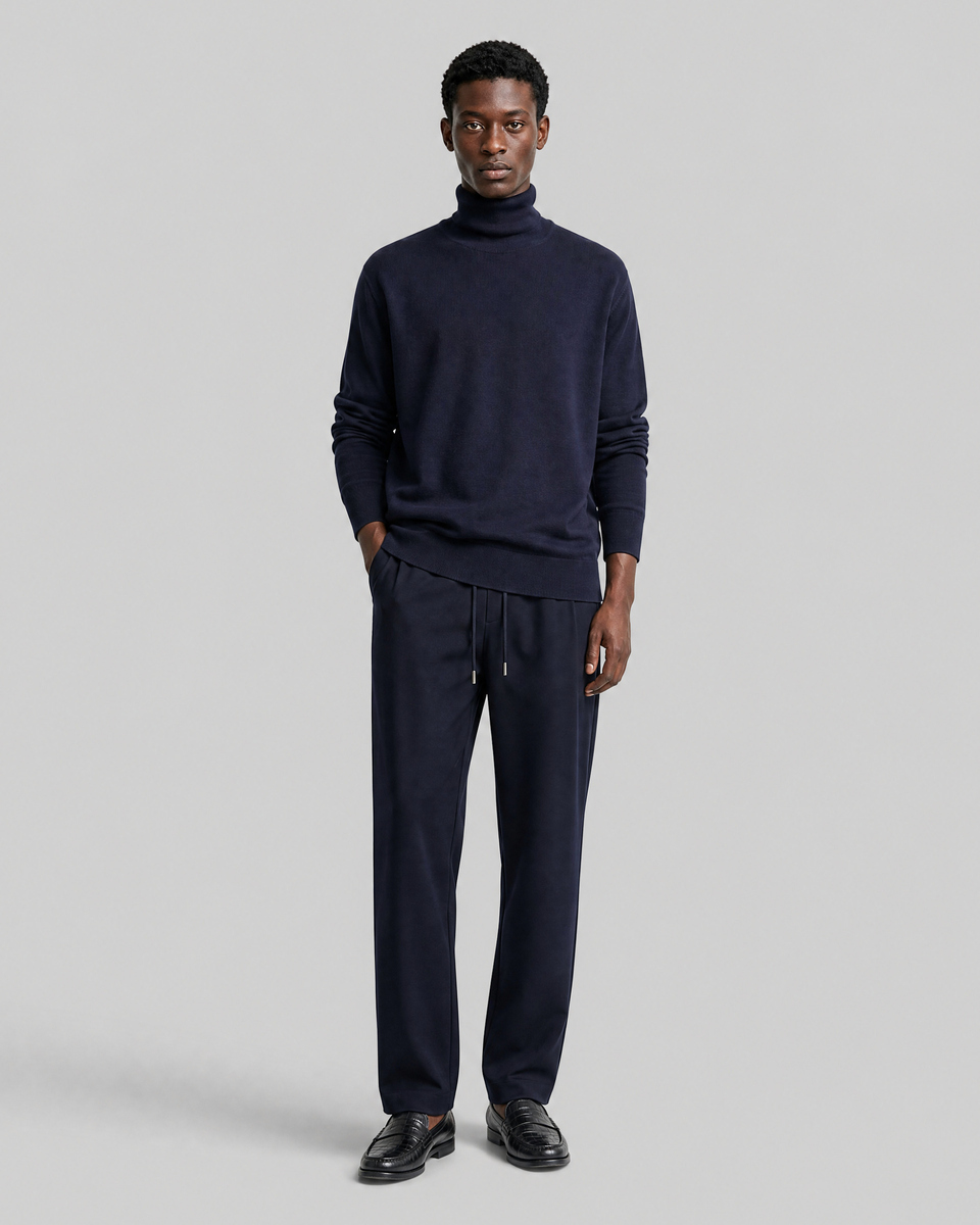 Navy Merino Wool Turtleneck Sweater