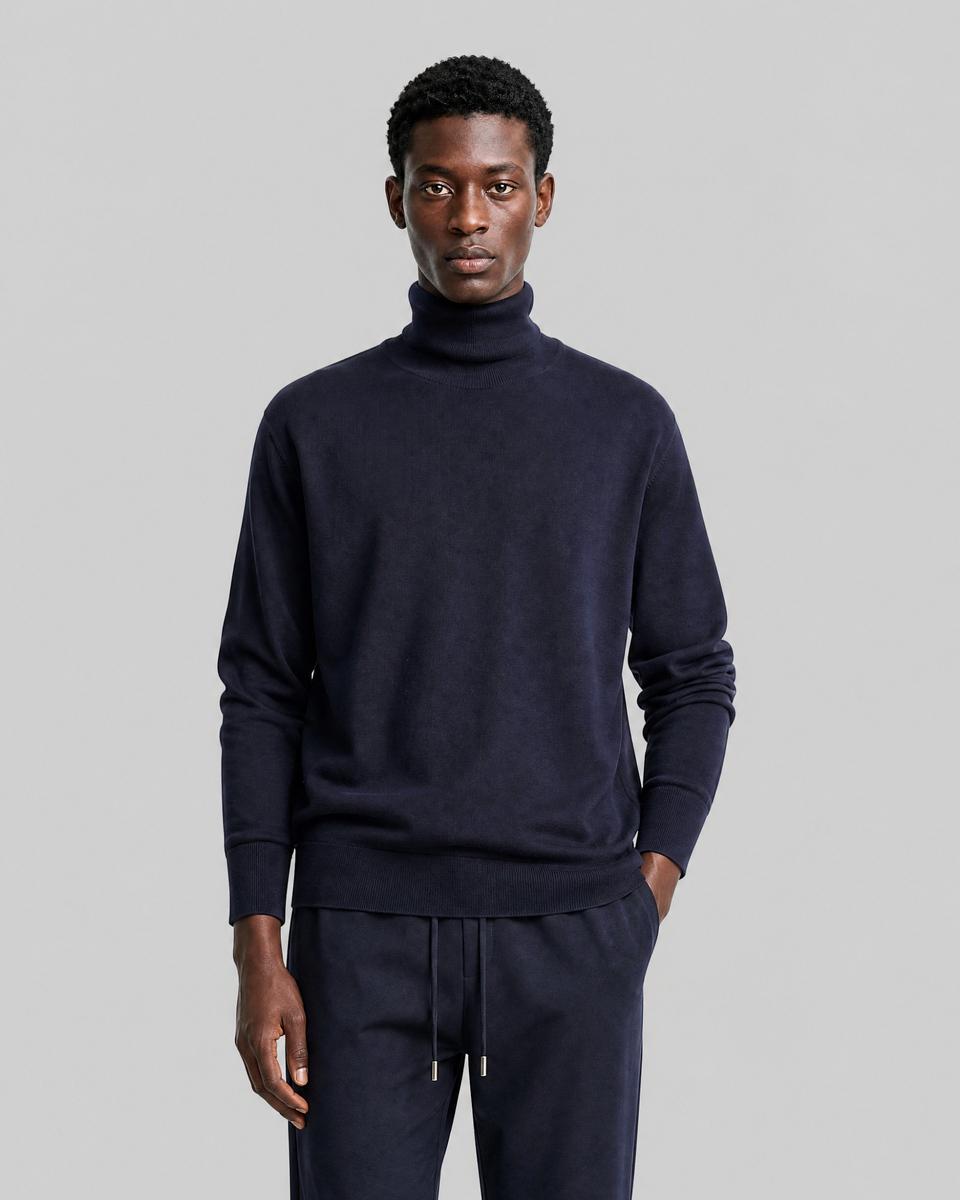 Navy Merino Wool Turtleneck Sweater