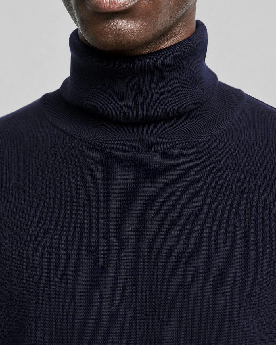 Navy Merino Wool Turtleneck Sweater