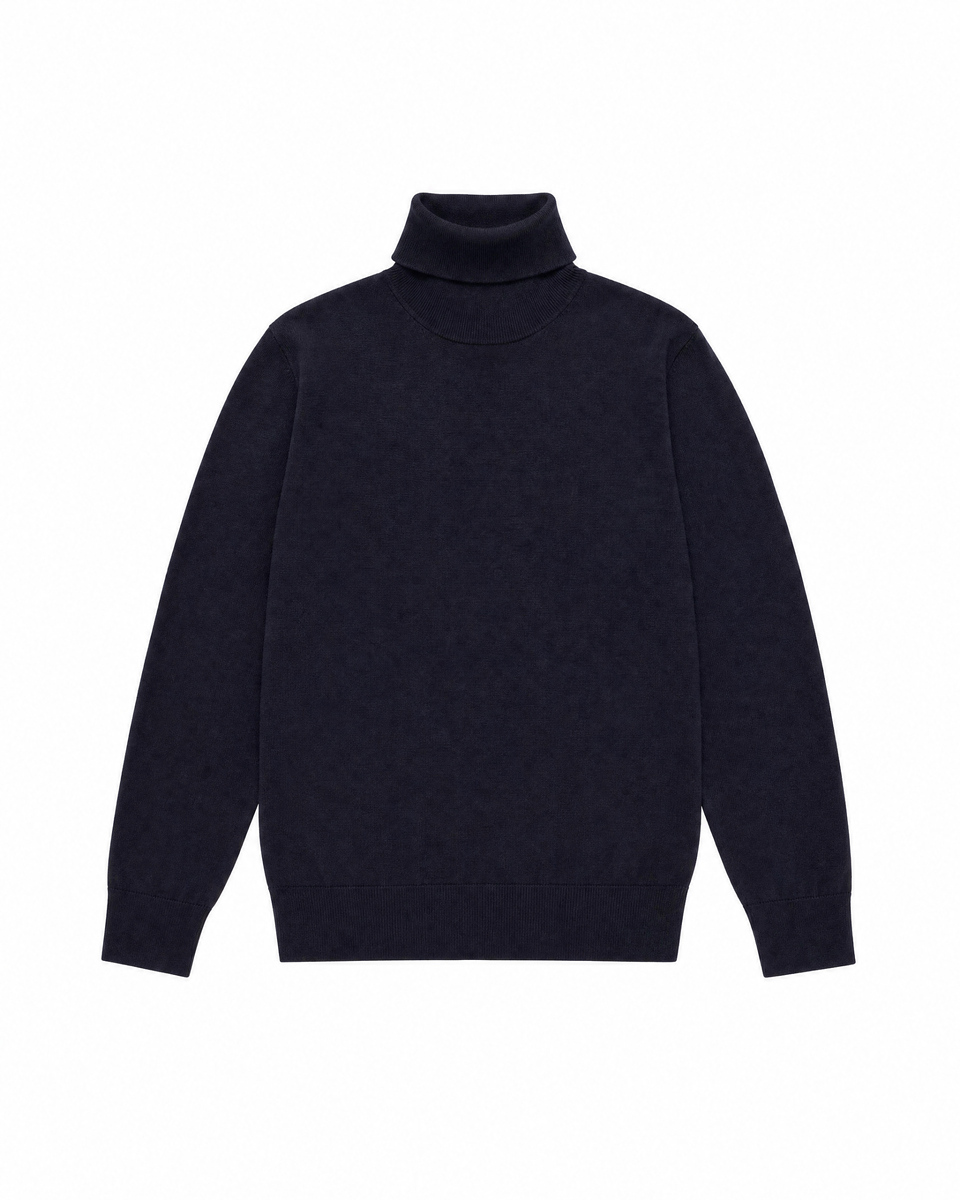 Navy Merino Wool Turtleneck Sweater