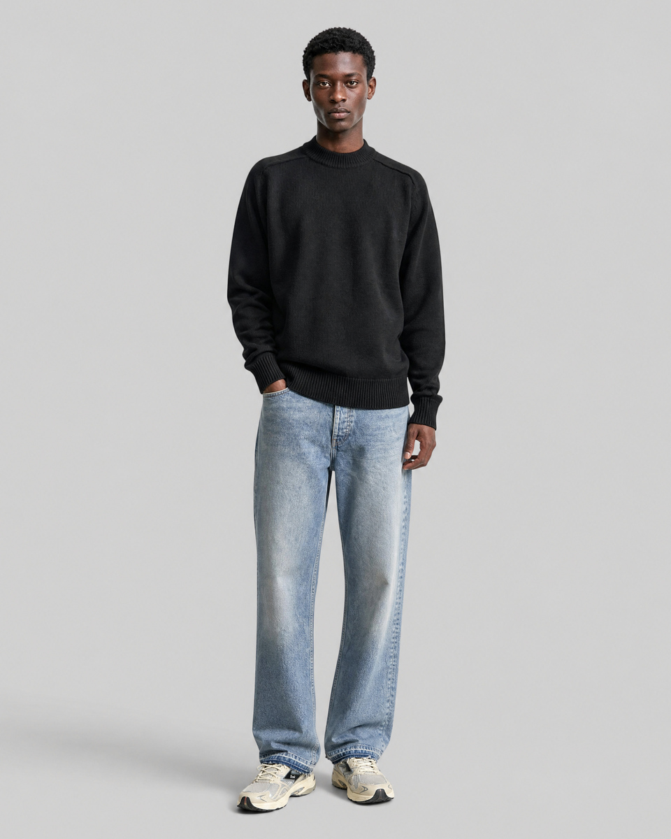 Black wool crewneck sweater