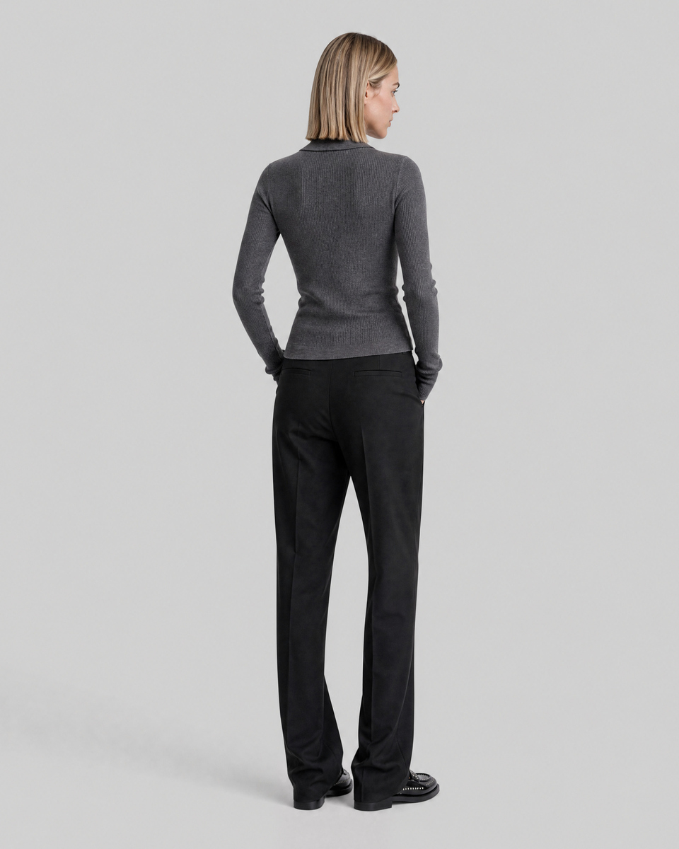 Gray Merino Wool Polo-Neck Sweater