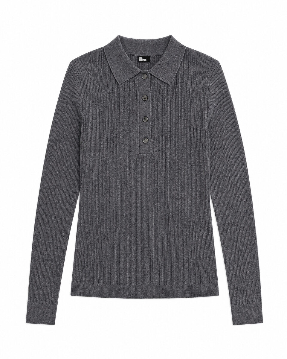 Gray Merino Wool Polo-Neck Sweater