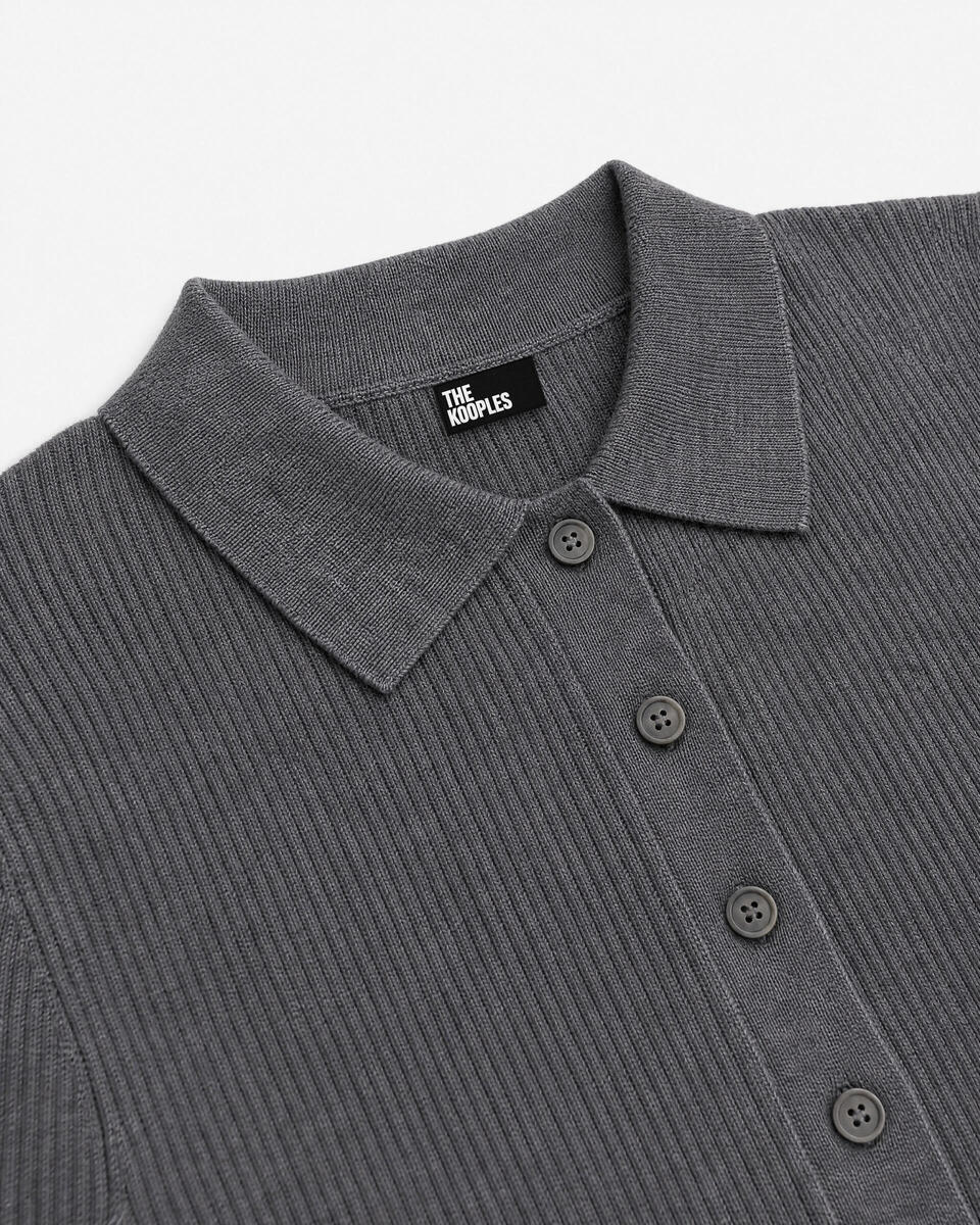 Gray Merino Wool Polo-Neck Sweater