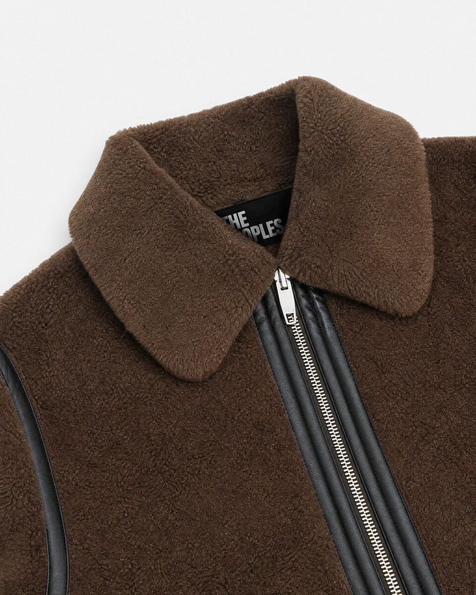 Reversible faux fur jacket in khaki and black