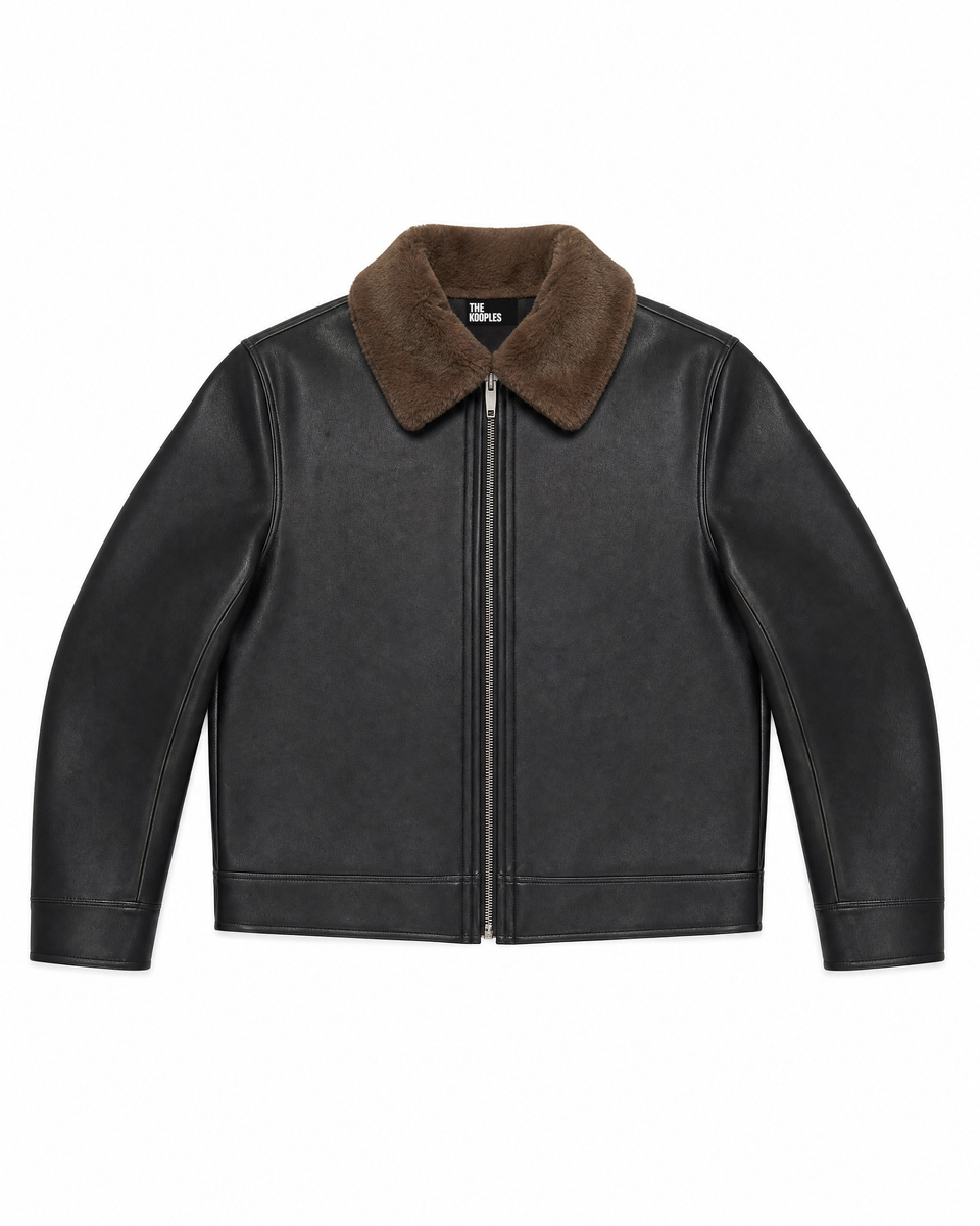 Reversible faux fur jacket in khaki and black