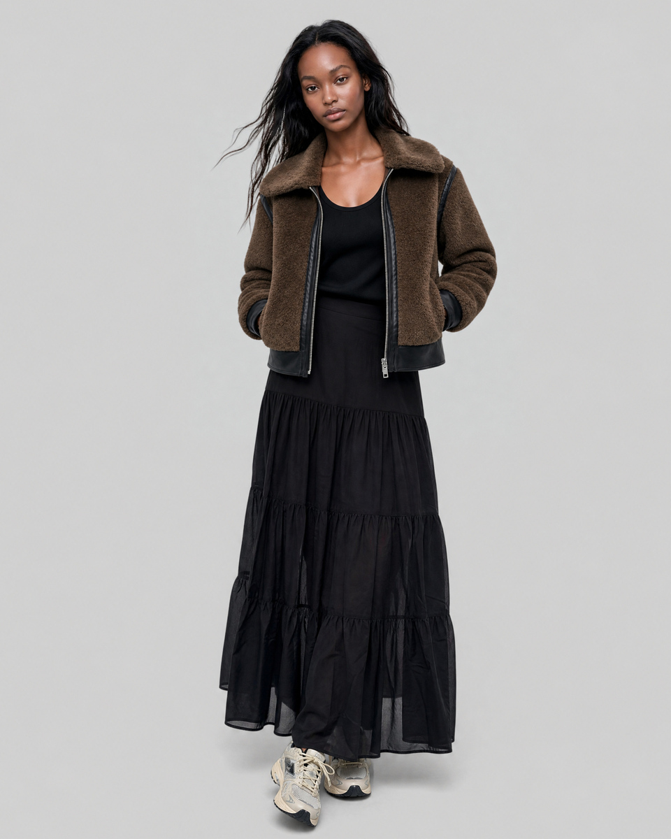 Reversible faux fur jacket in khaki and black
