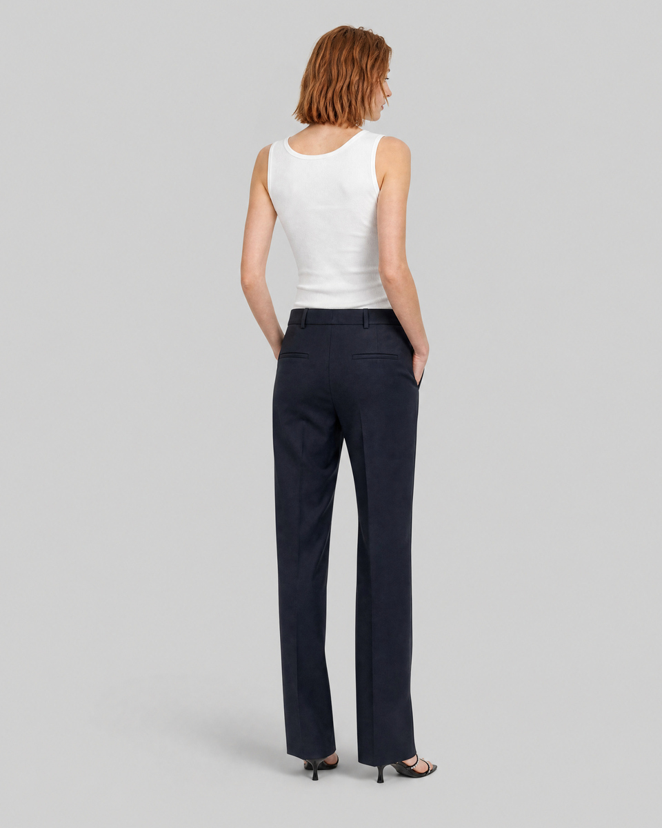 Fitted navy wool suit pants