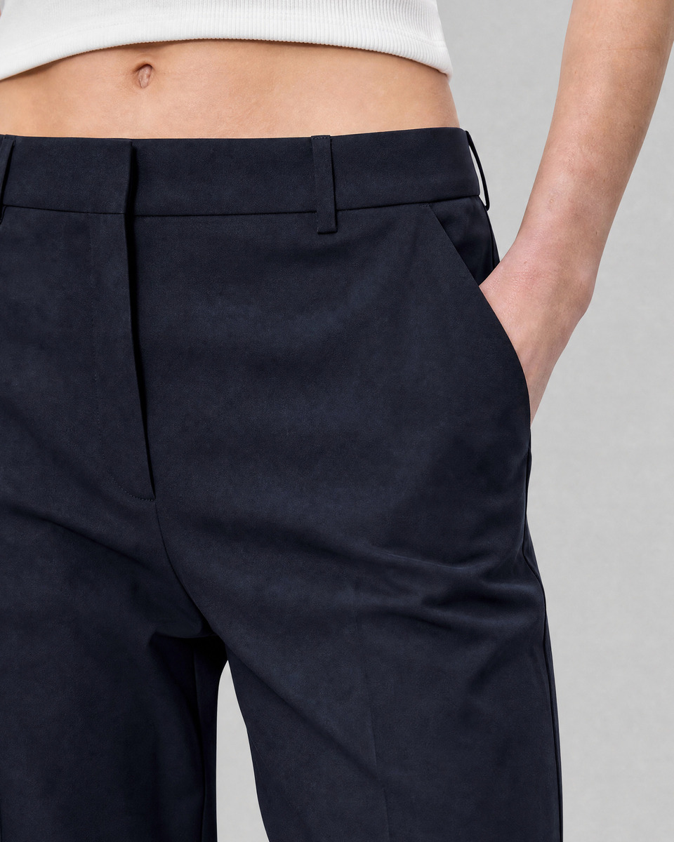 Fitted navy wool suit pants
