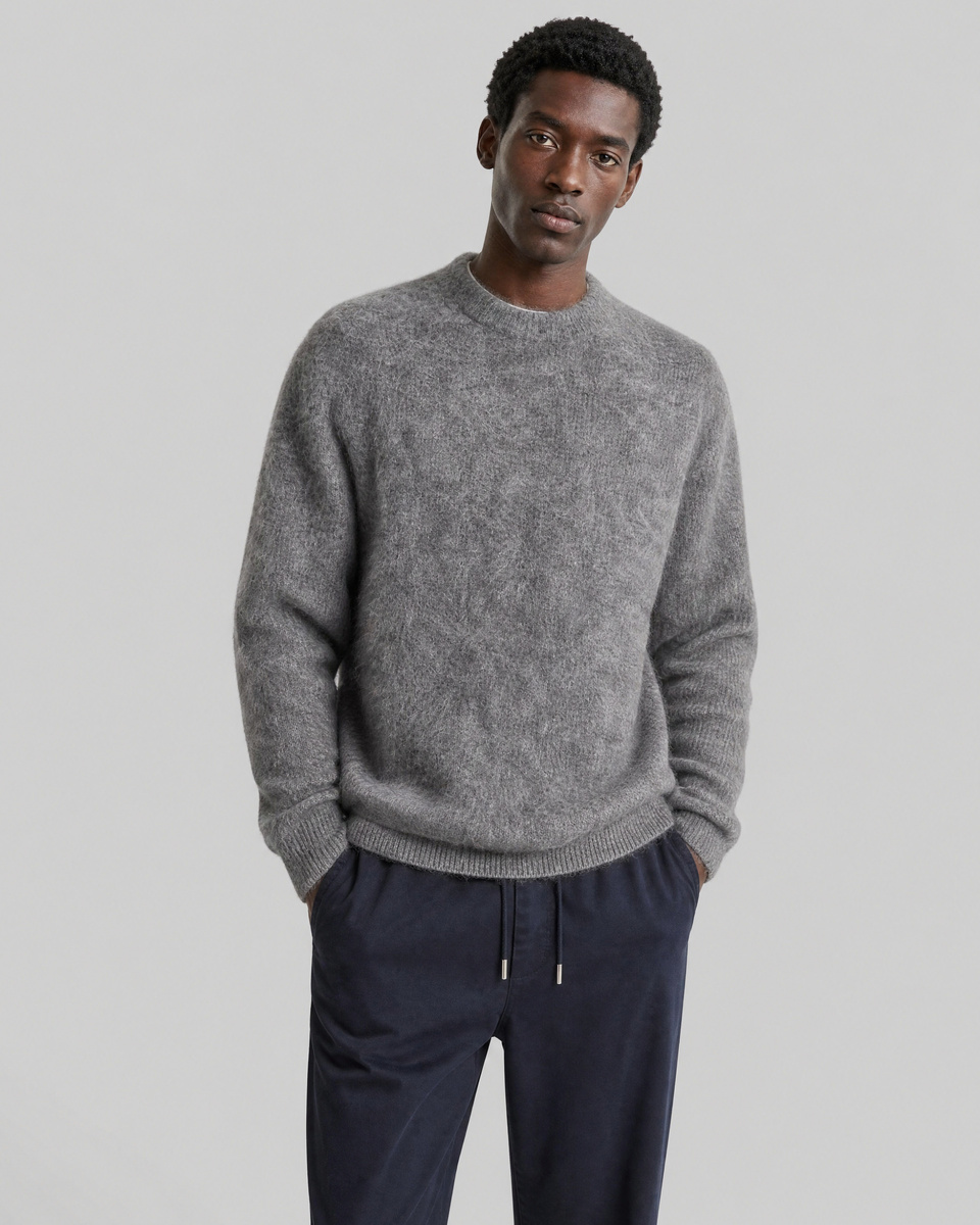 Gray mohair crew-neck sweater