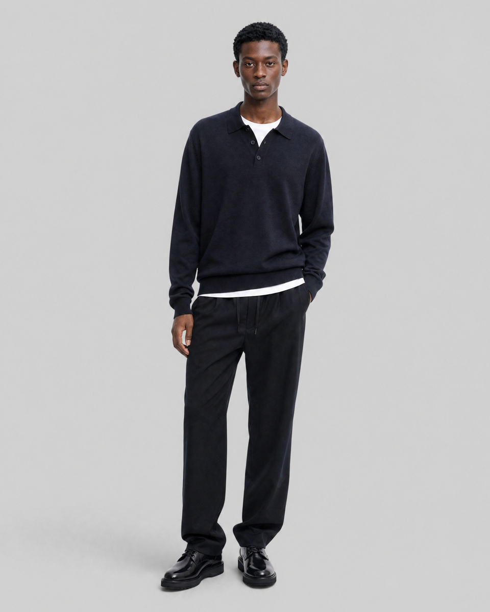 Navy Wool Polo-Neck Sweater
