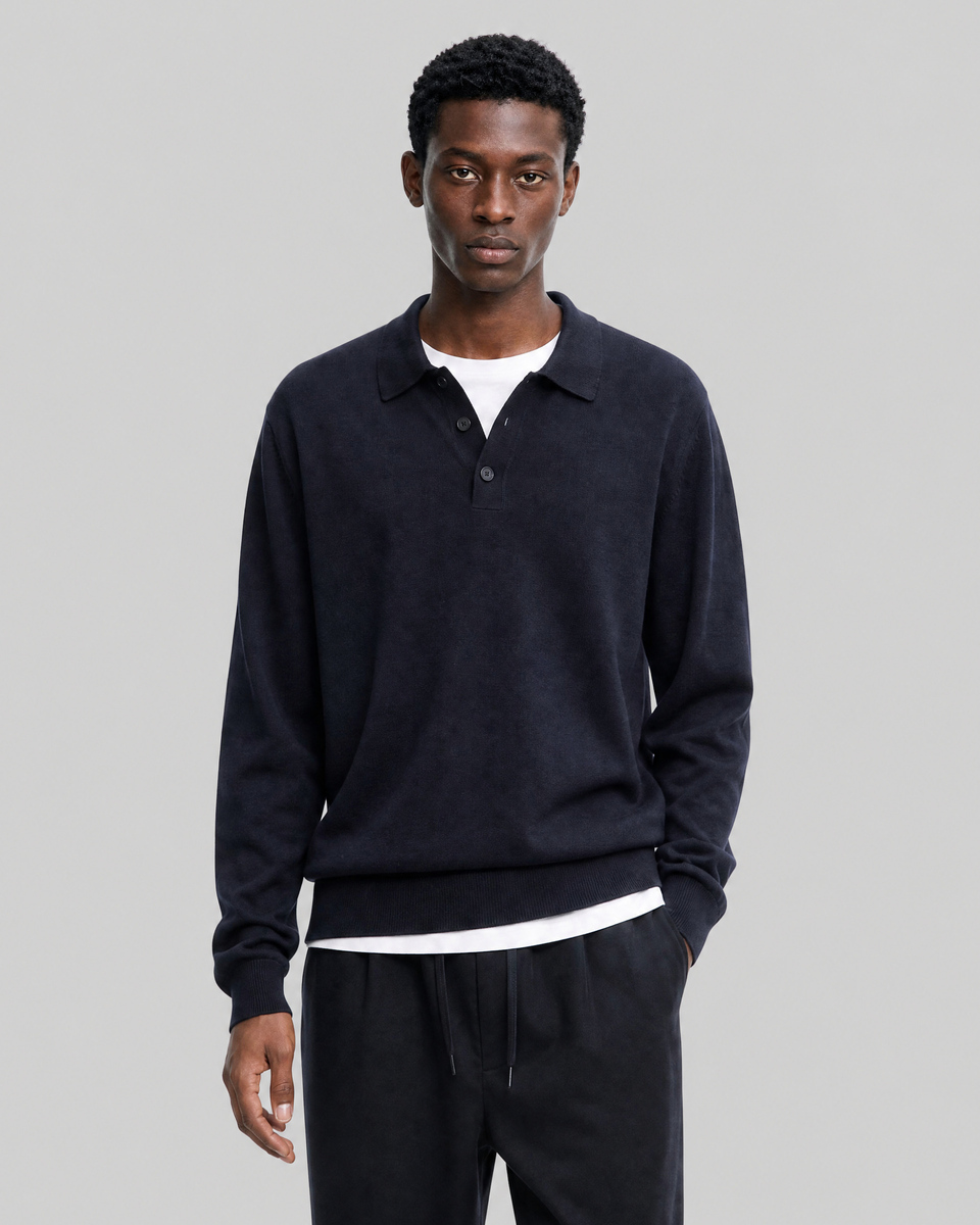Navy Wool Polo-Neck Sweater