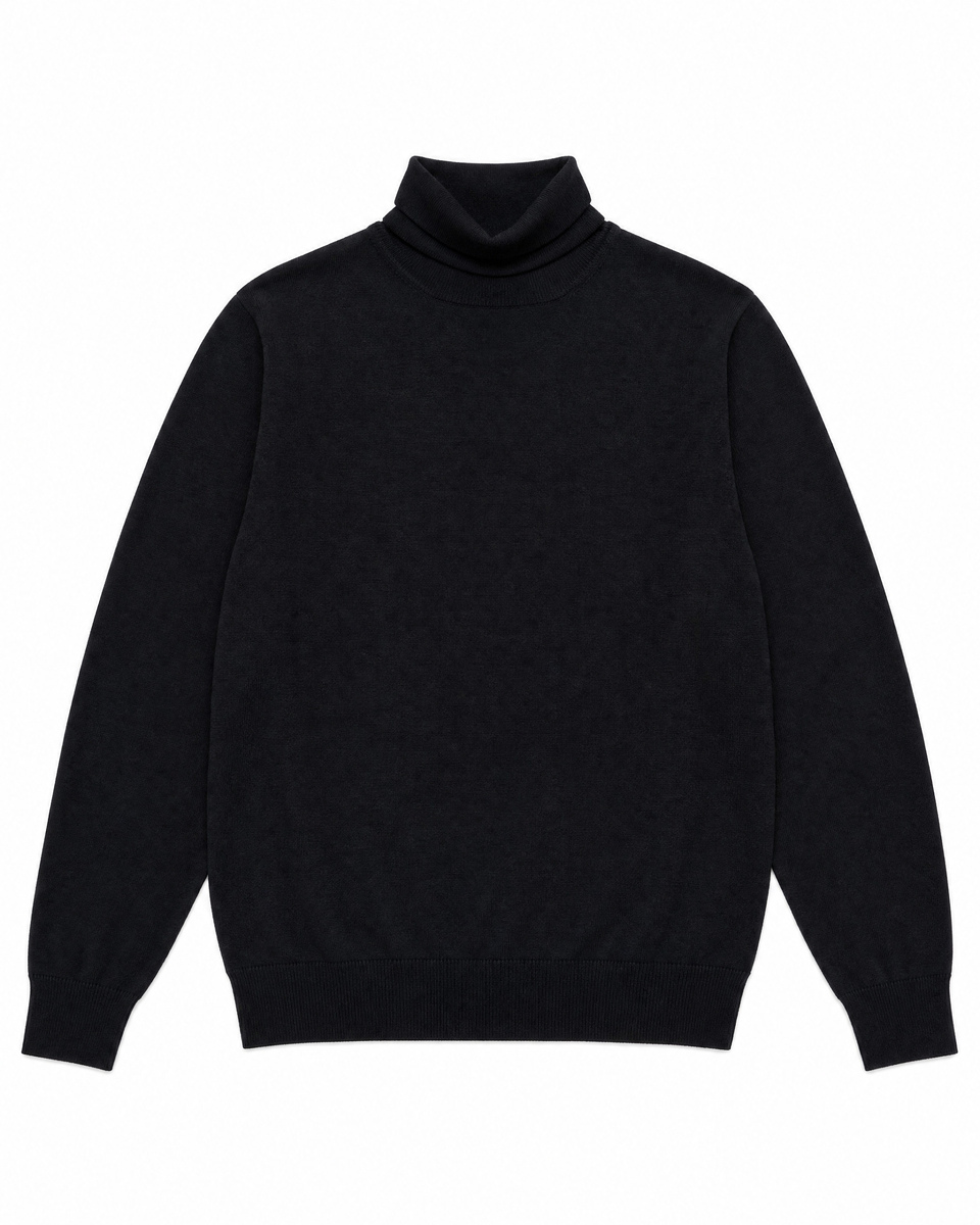 Black Merino Wool Turtleneck Sweater