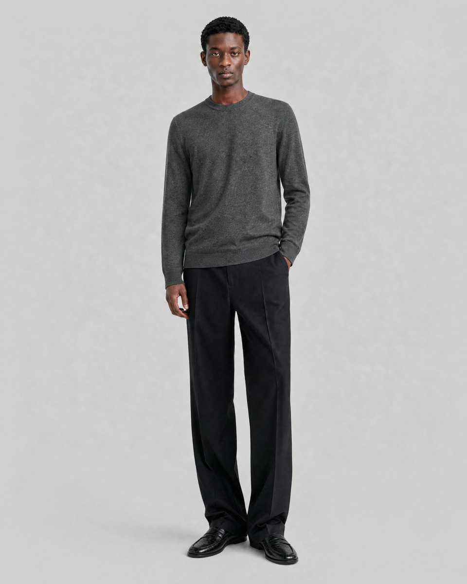 Gray Merino Wool Crew-Neck Sweater