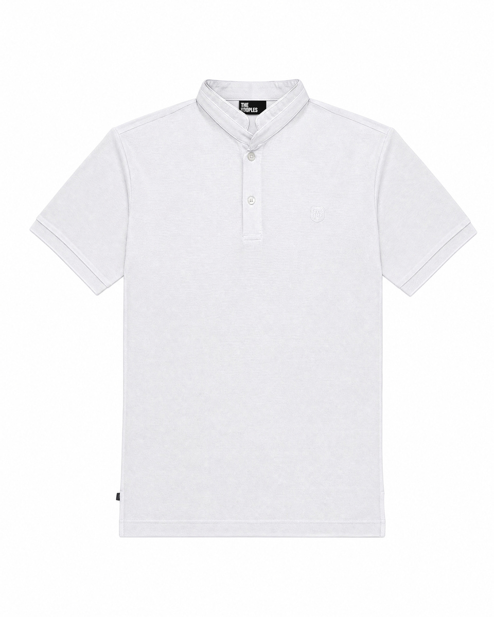 White polo shirt with a stand-up collar