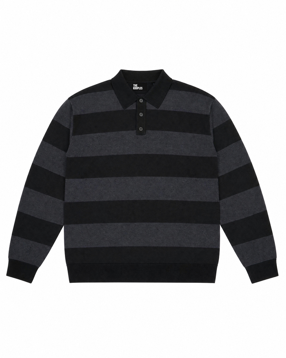 Gray Striped Wool Polo-Neck Sweater
